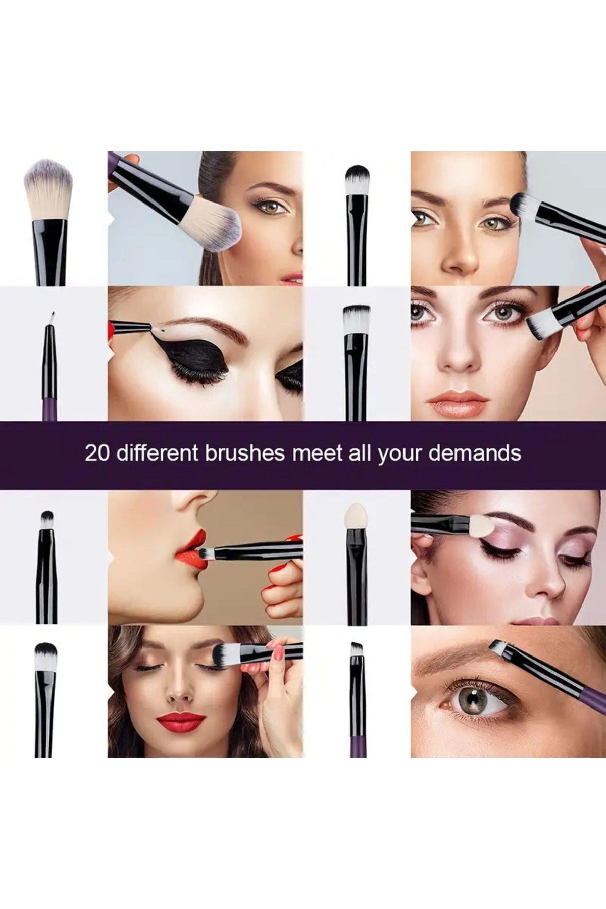 32 Parça Makyaj Fırça Seti - 20 Parça Fırça , 12 Parça Makyaj Süngeri