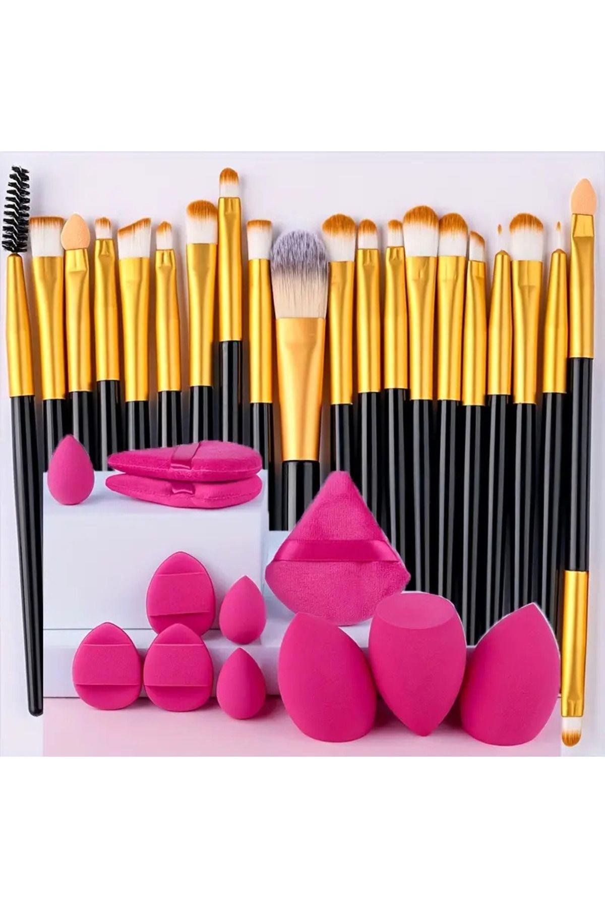 32 Parça Makyaj Fırça Seti - 20 Parça Fırça , 12 Parça Makyaj Süngeri