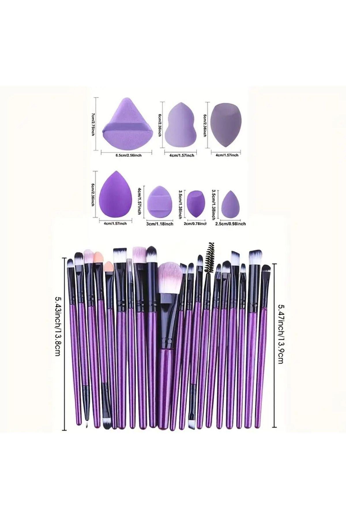 32 Parça Makyaj Fırça Seti - 20 Parça Fırça , 12 Parça Makyaj Süngeri