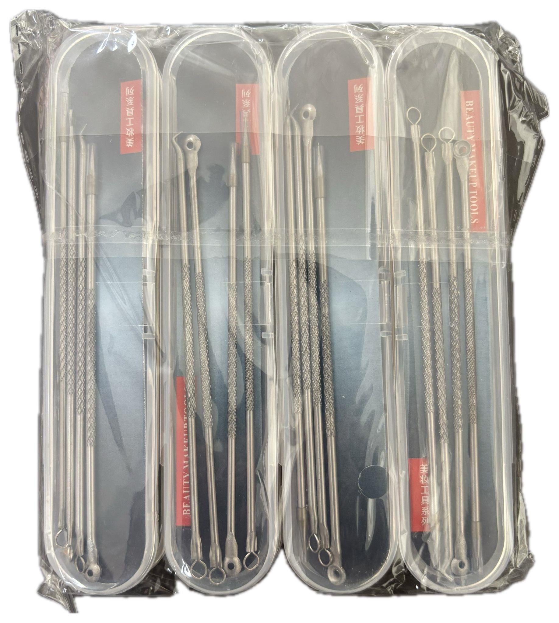 4 Parça Kutulu Paslanmaz Çelik Sivilce Akne Ve Siyah Nokta Temizleme Komedon Aleti