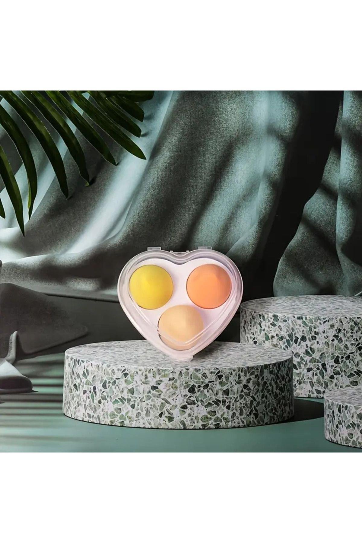 Kalp Desenli 3'lü Makyaj Süngeri Seti