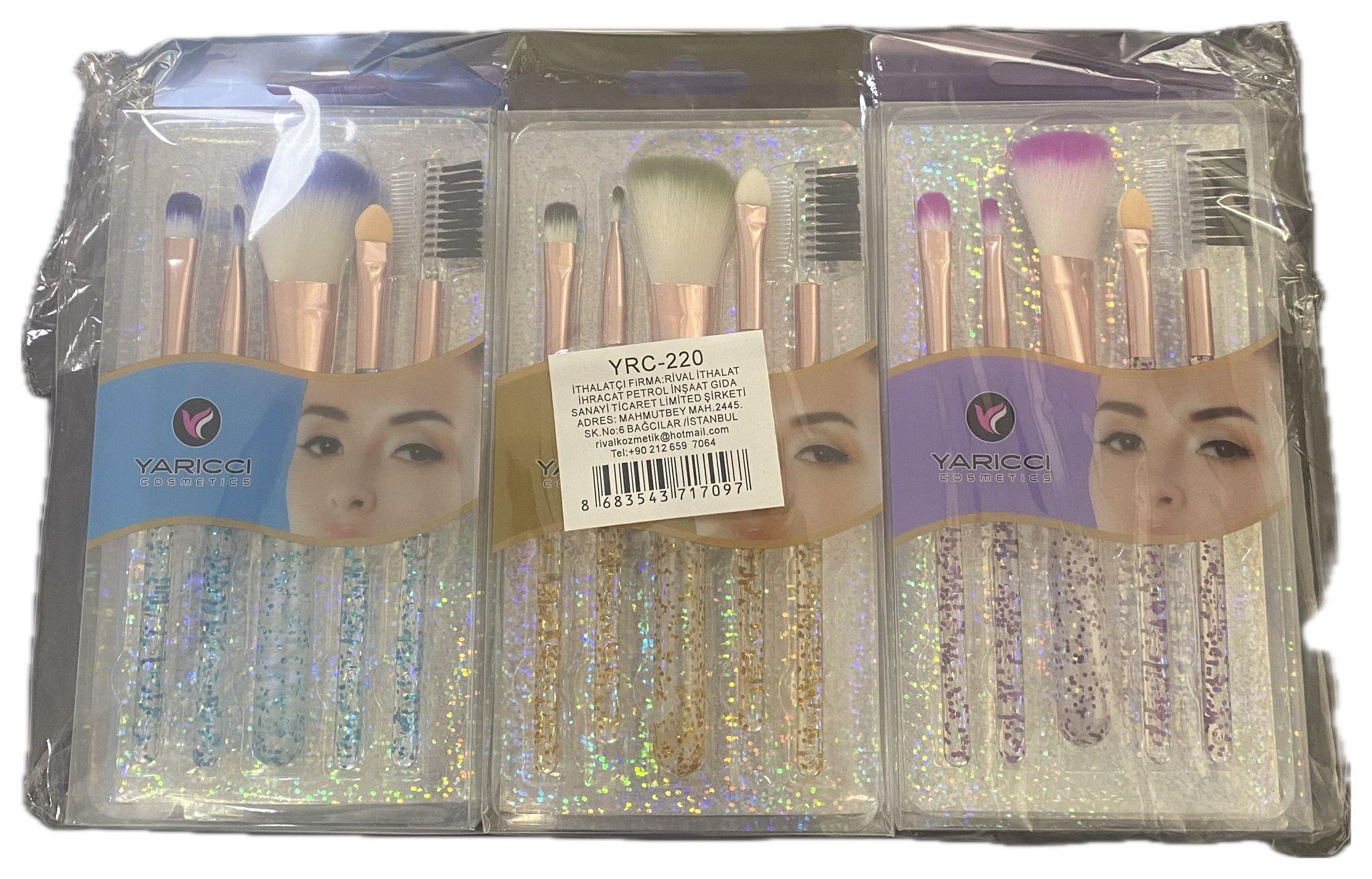 Kutulu Işıltılı 5 Adet Makyaj Fırça Seti Mavi