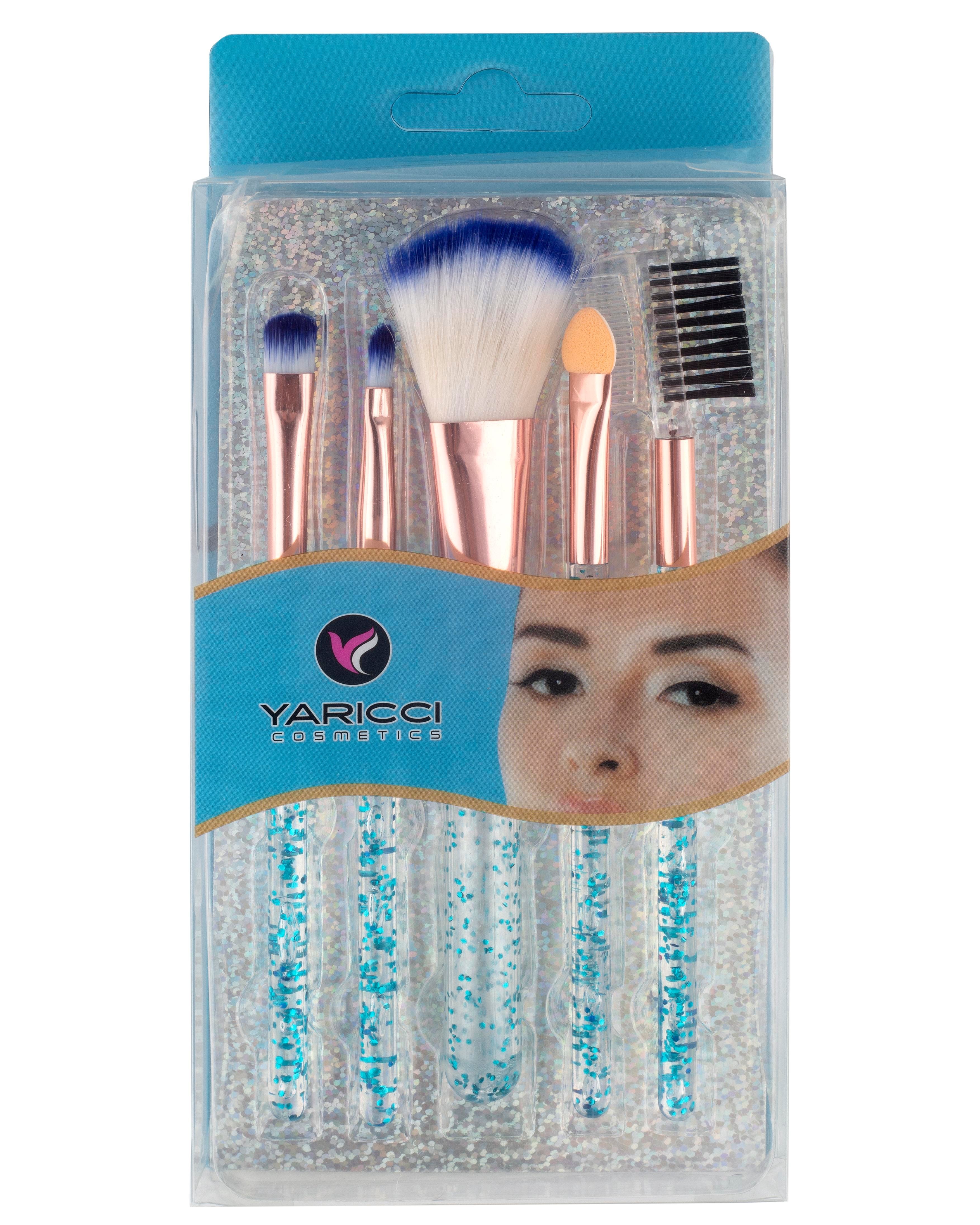Kutulu Işıltılı 5 Adet Makyaj Fırça Seti Mavi