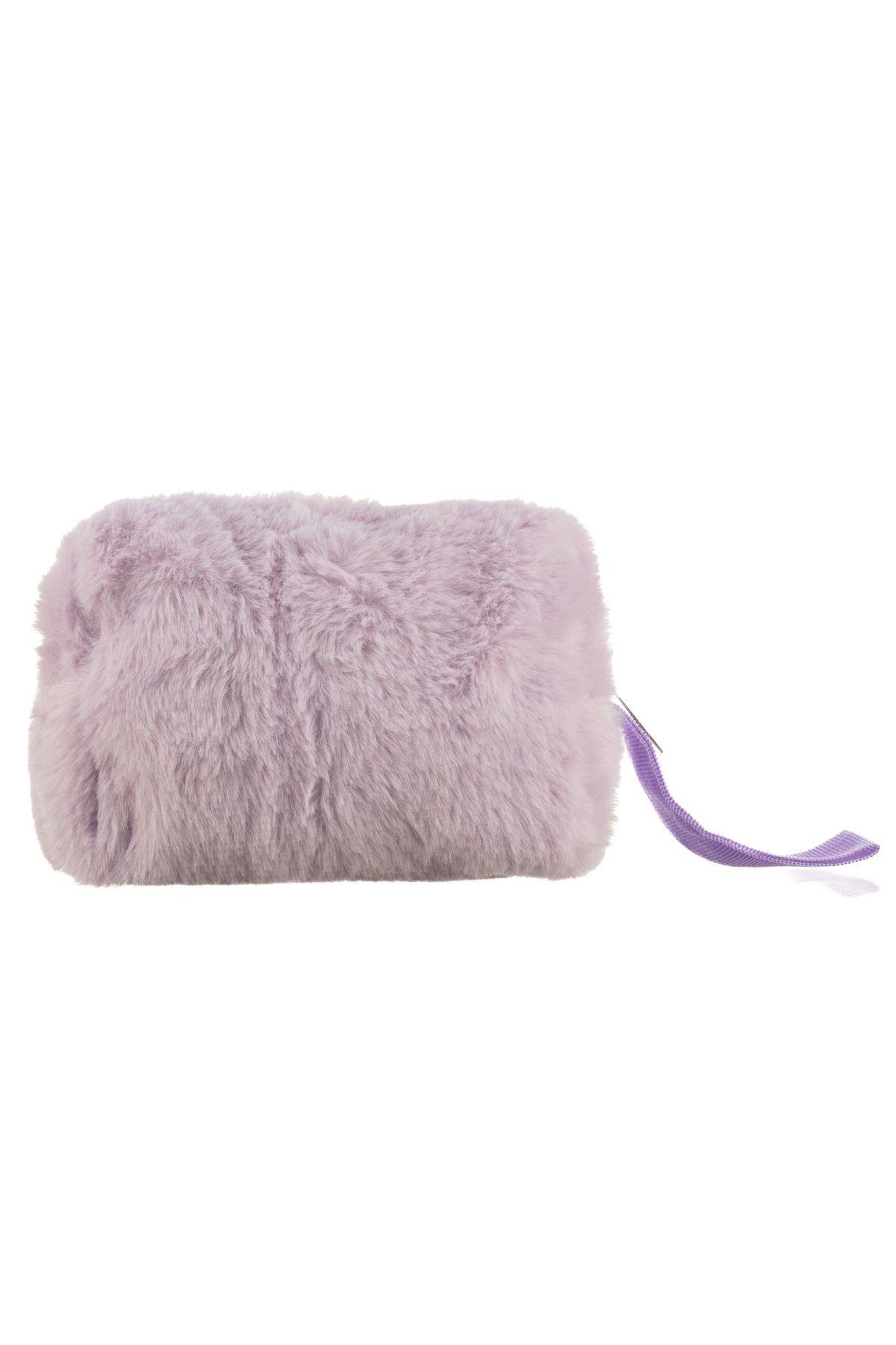Peluş Makyaj Çantası Lila