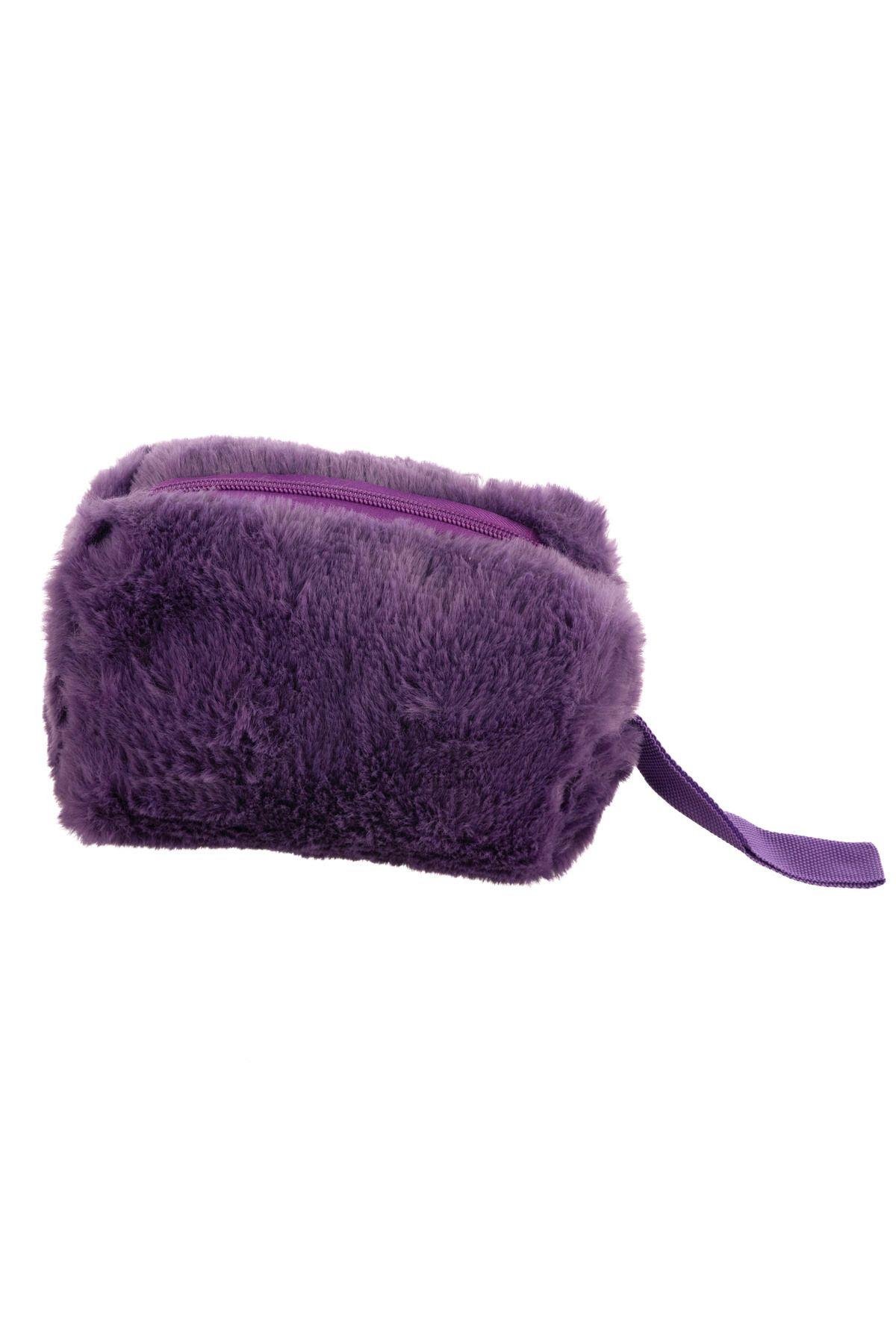 Peluş Makyaj Çantası Mor