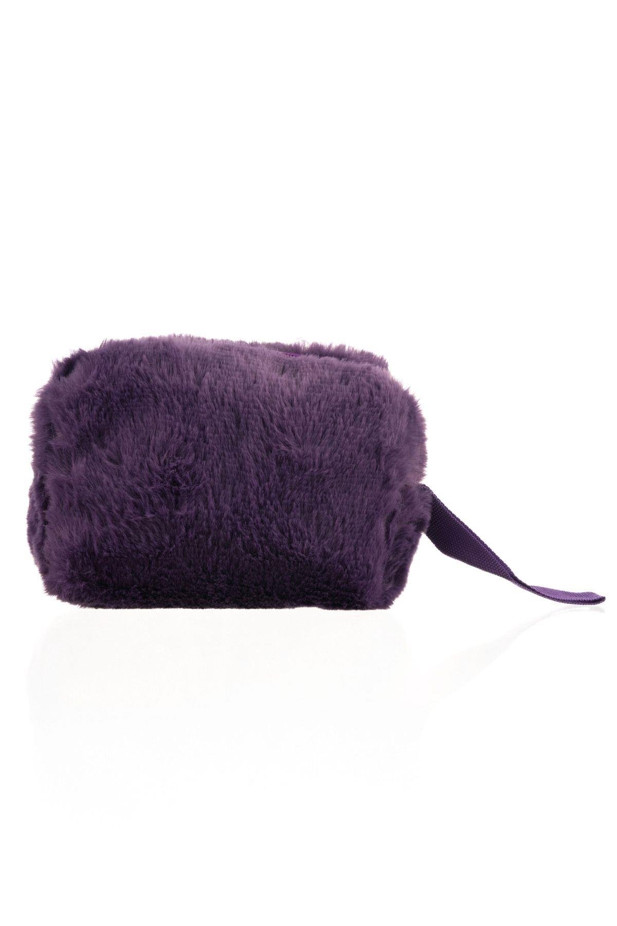 Peluş Makyaj Çantası Mor