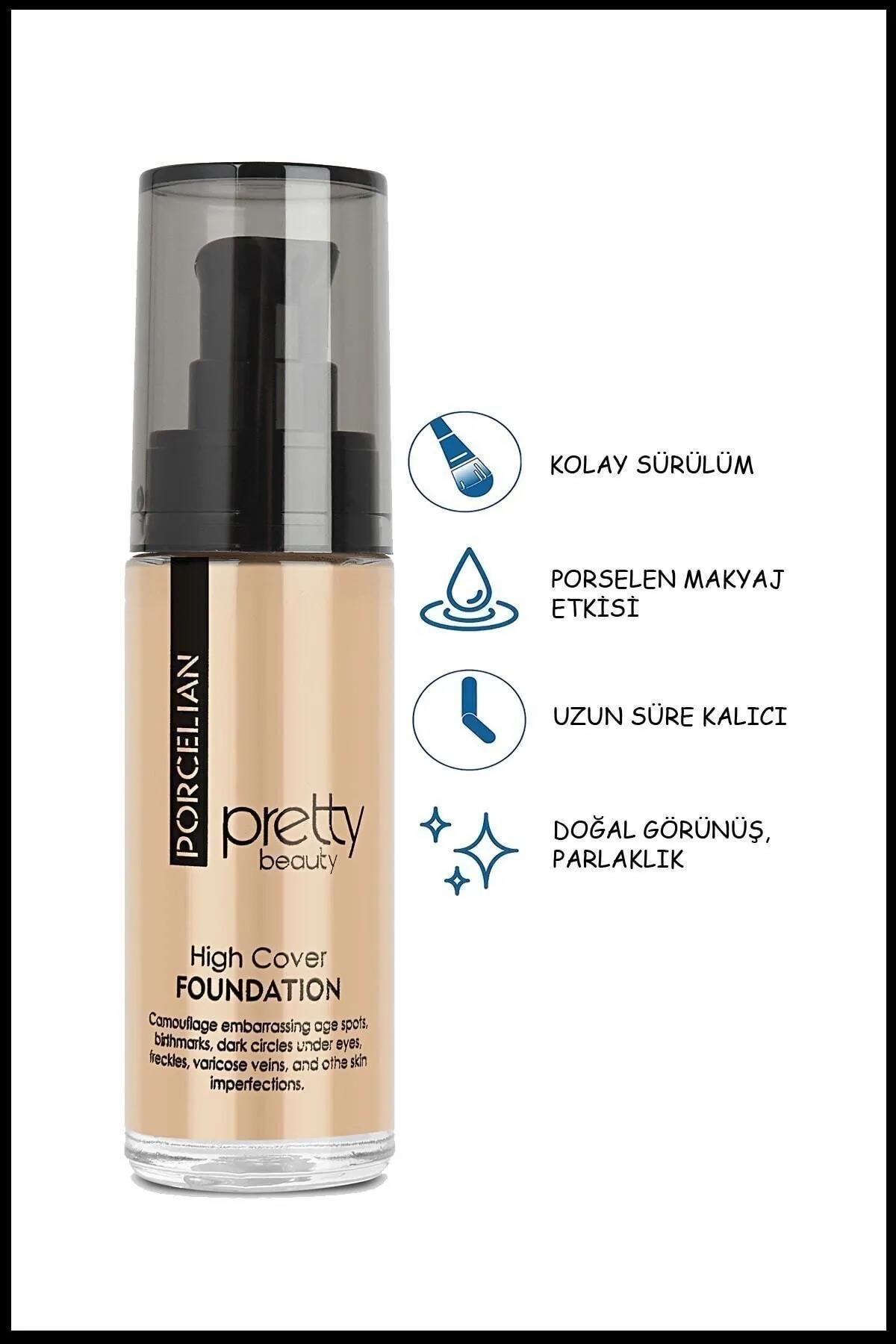 Pretty Beauty High Cover Yüksek Kapatıcı Etkili Porselen Fondöten No:3