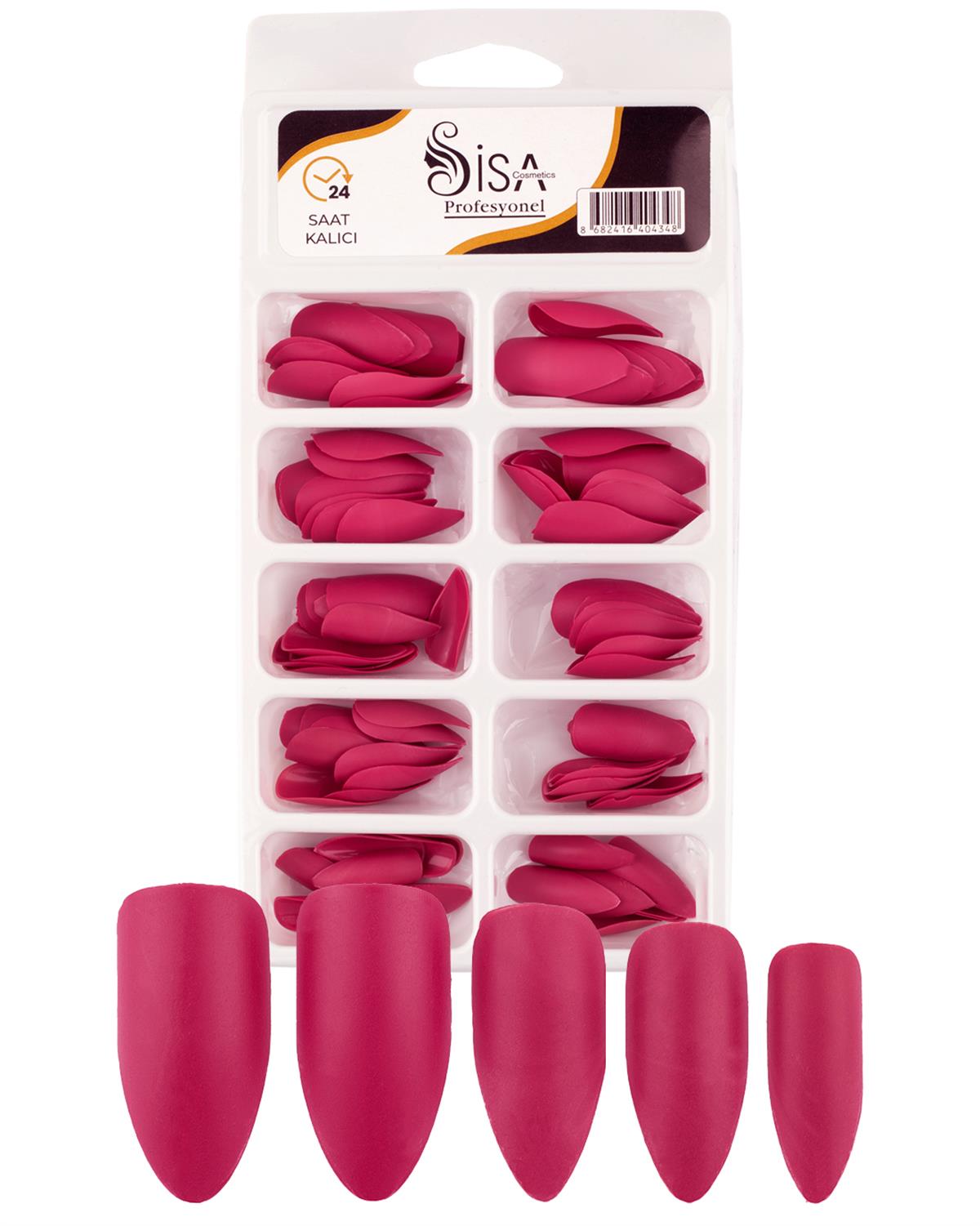 Profesyonel 100'lü Kutulu Badem Fuşya Takma Tırnak