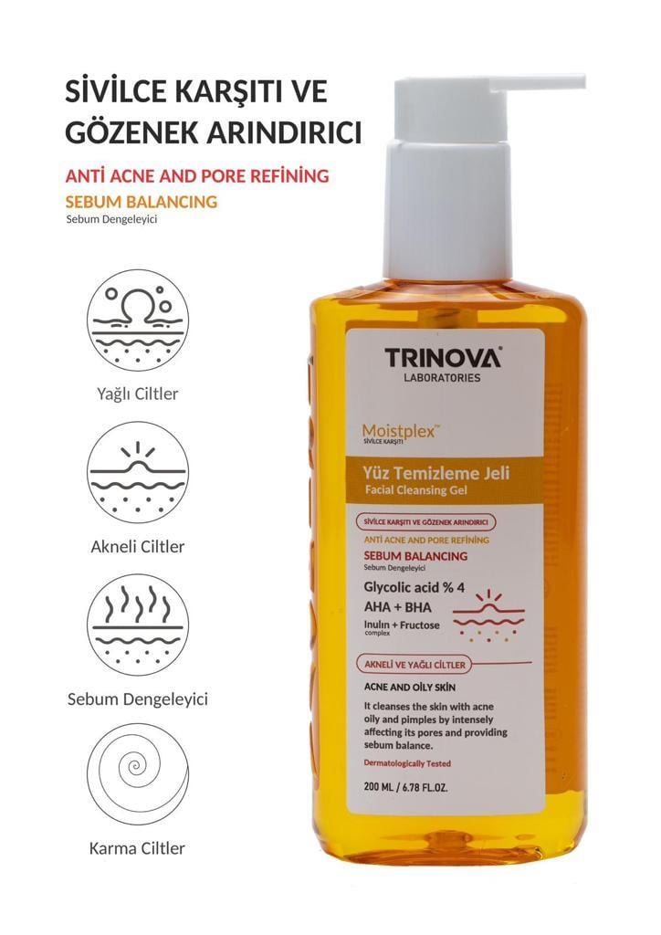 Trinova Sivilce Karşıtı Ve Gözenek Sıkılaştırıcı Yüz Temizleme Jeli
