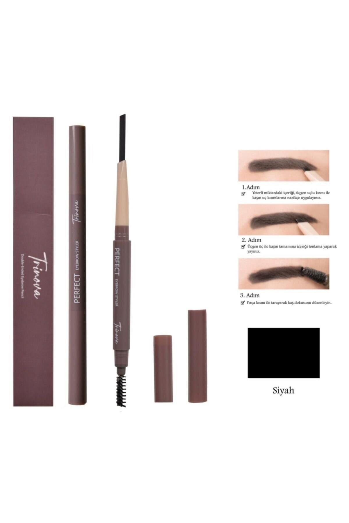 Trinova Siyah Fırçalı Kaş Kalemi Double-ended Eyebrow Pencil