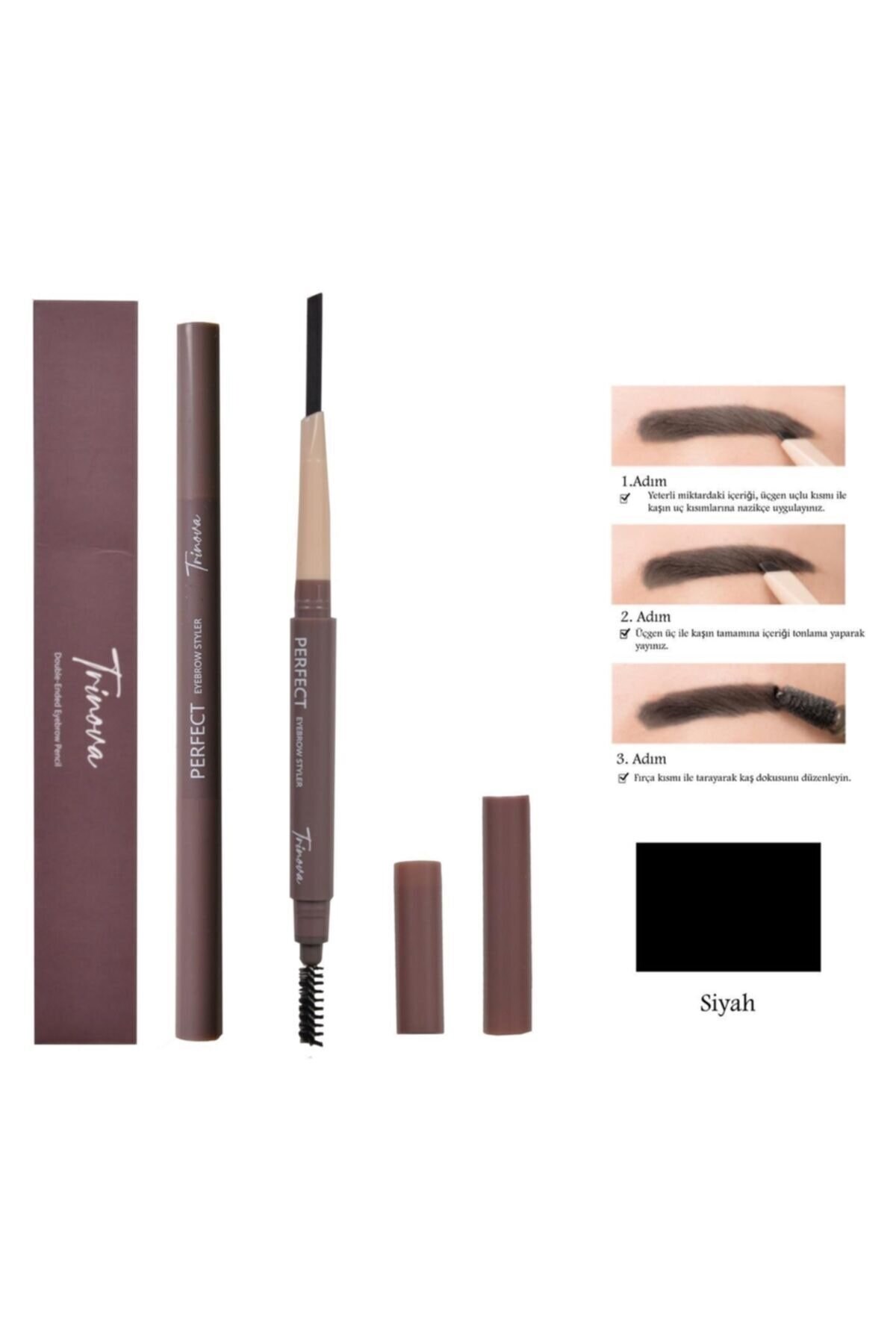 Trinova Siyah Fırçalı Kaş Kalemi Double-ended Eyebrow Pencil