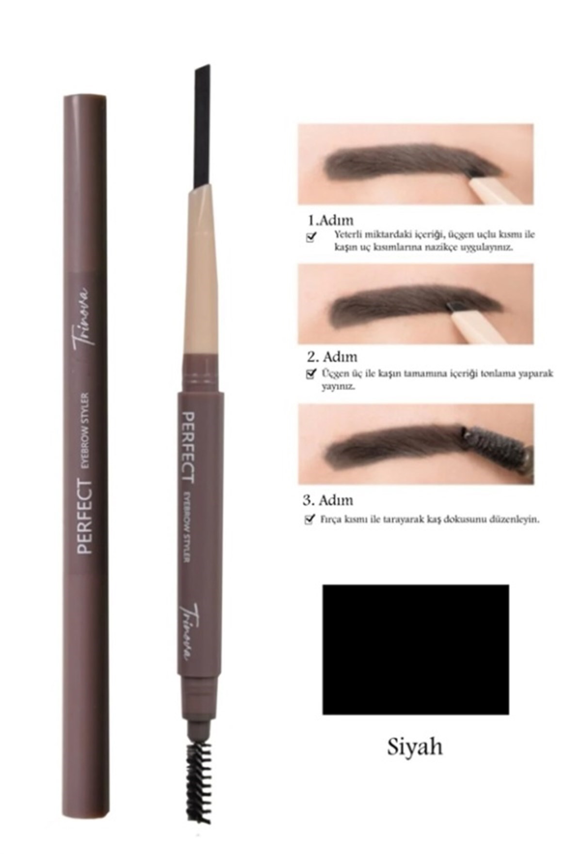 Trinova Siyah Fırçalı Kaş Kalemi Double-ended Eyebrow Pencil