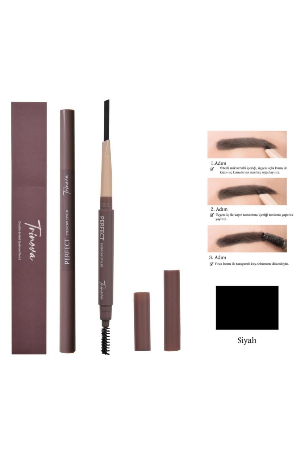 Trinova Siyah Fırçalı Kaş Kalemi Double-ended Eyebrow Pencil