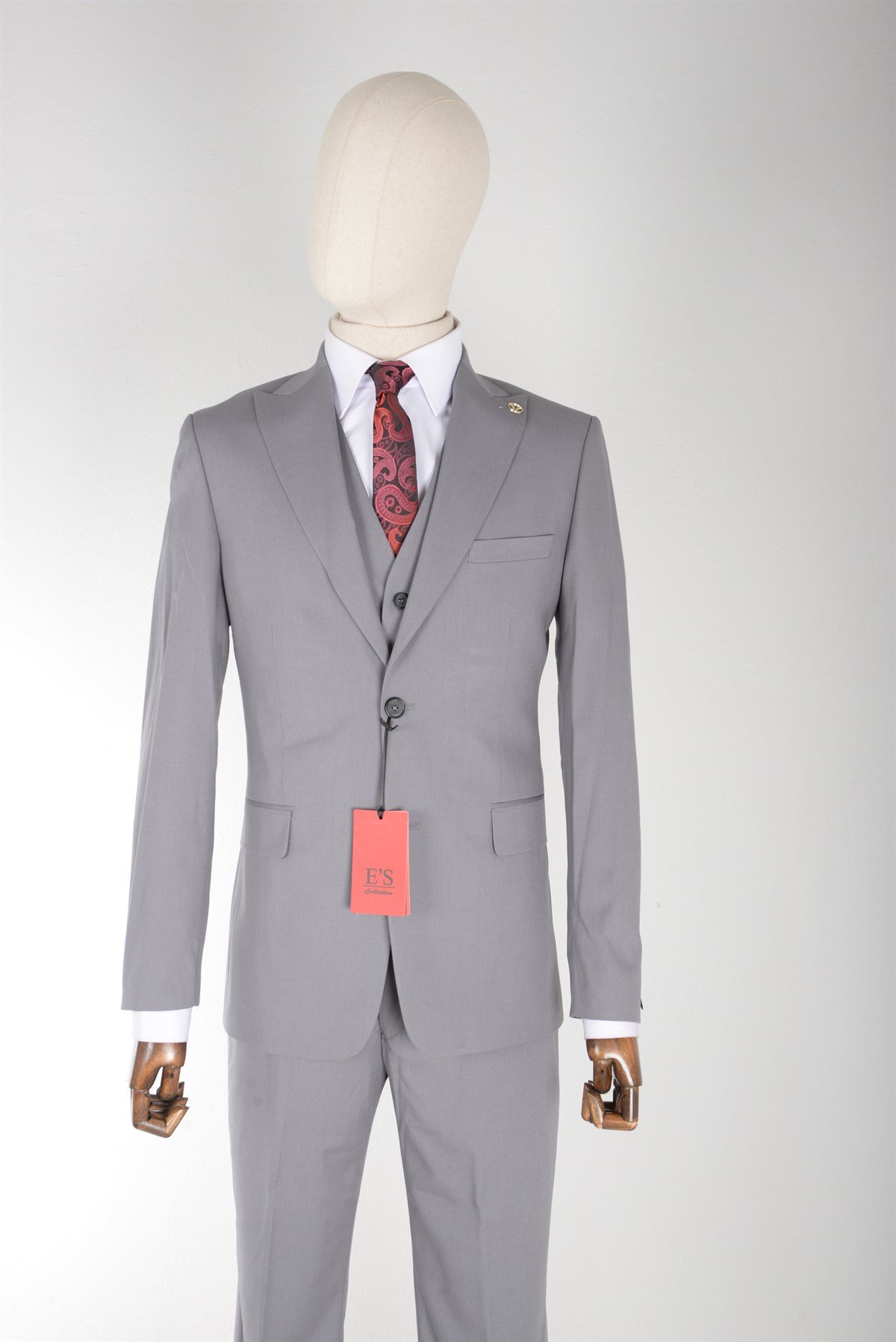  MASERTO Slim Fit Açık Gri Takım Elbise Düz Desenli