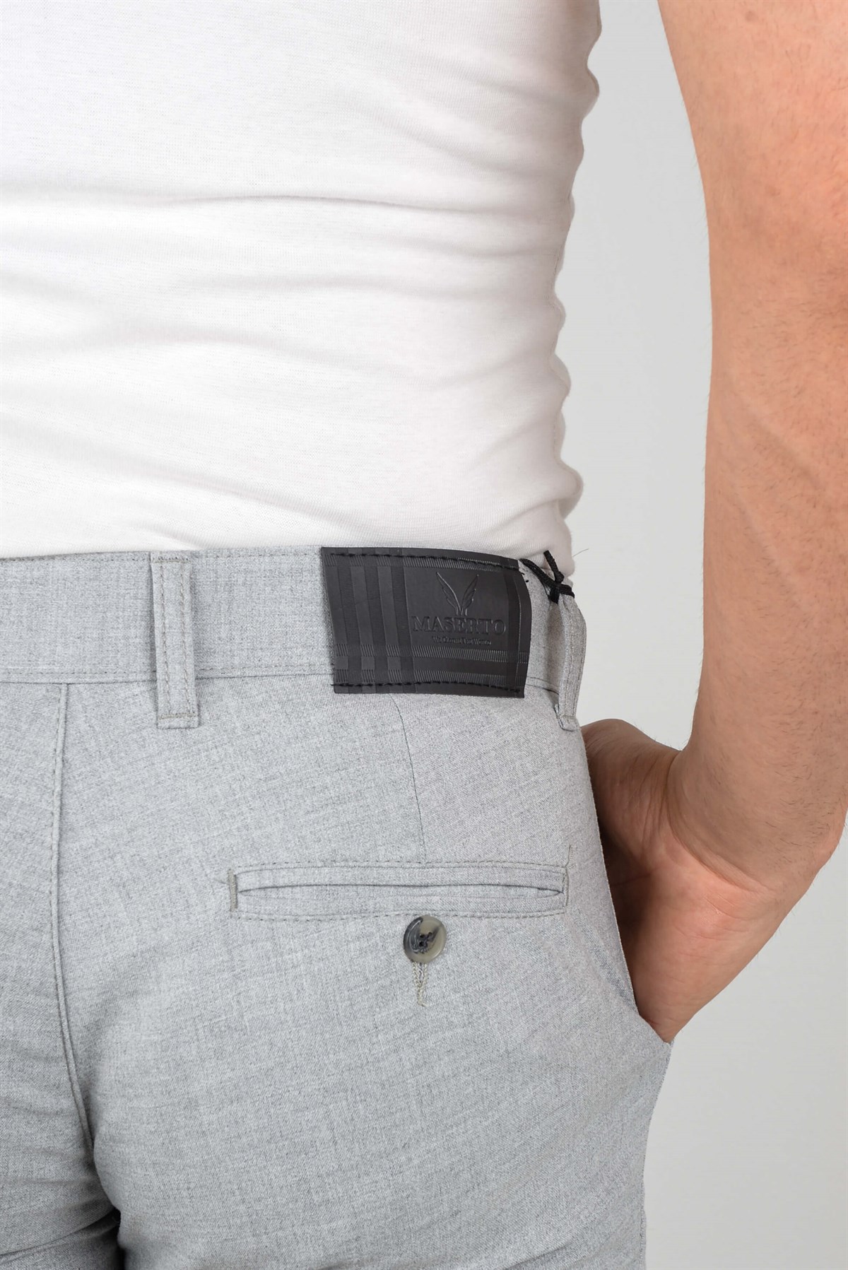 Maserto Açık Gri Skinny Fit Pantolon Düz Desenli