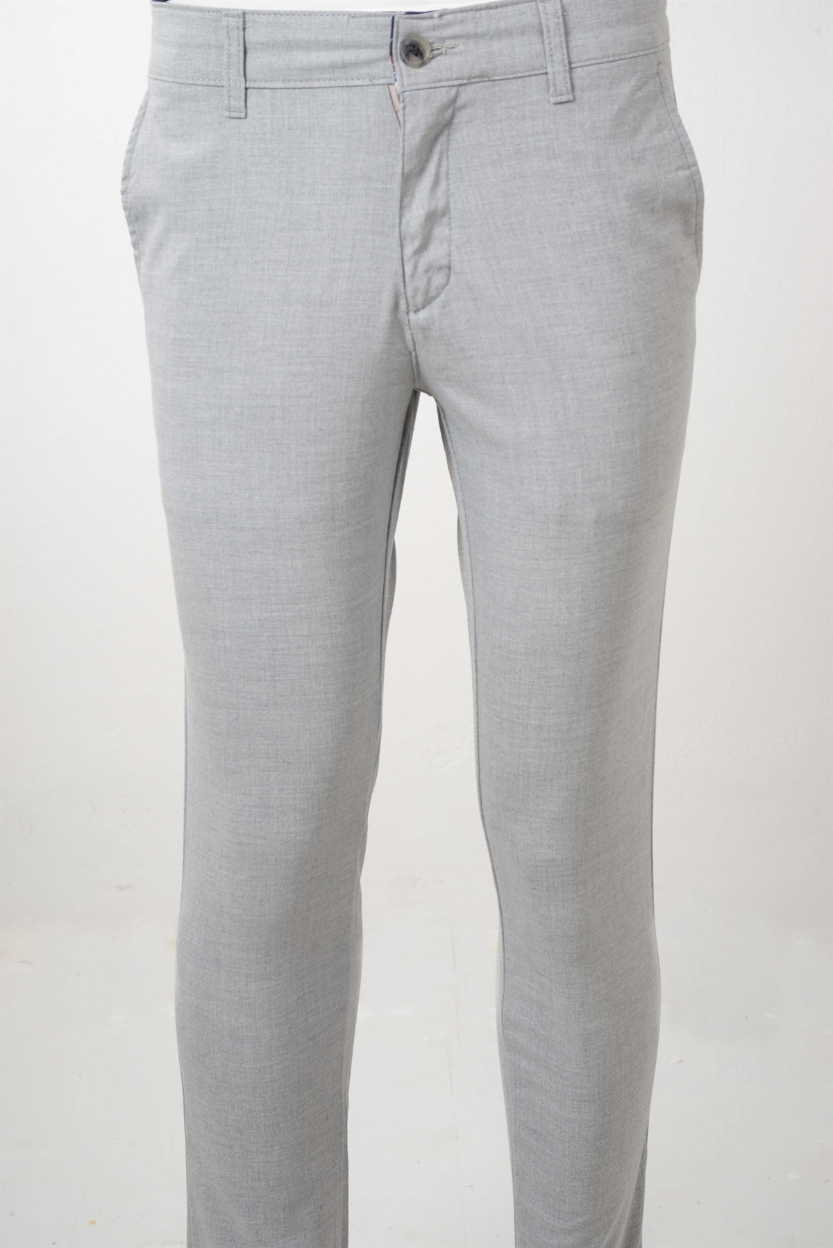 Maserto Açık Gri Skinny Fit Pantolon Düz Desenli