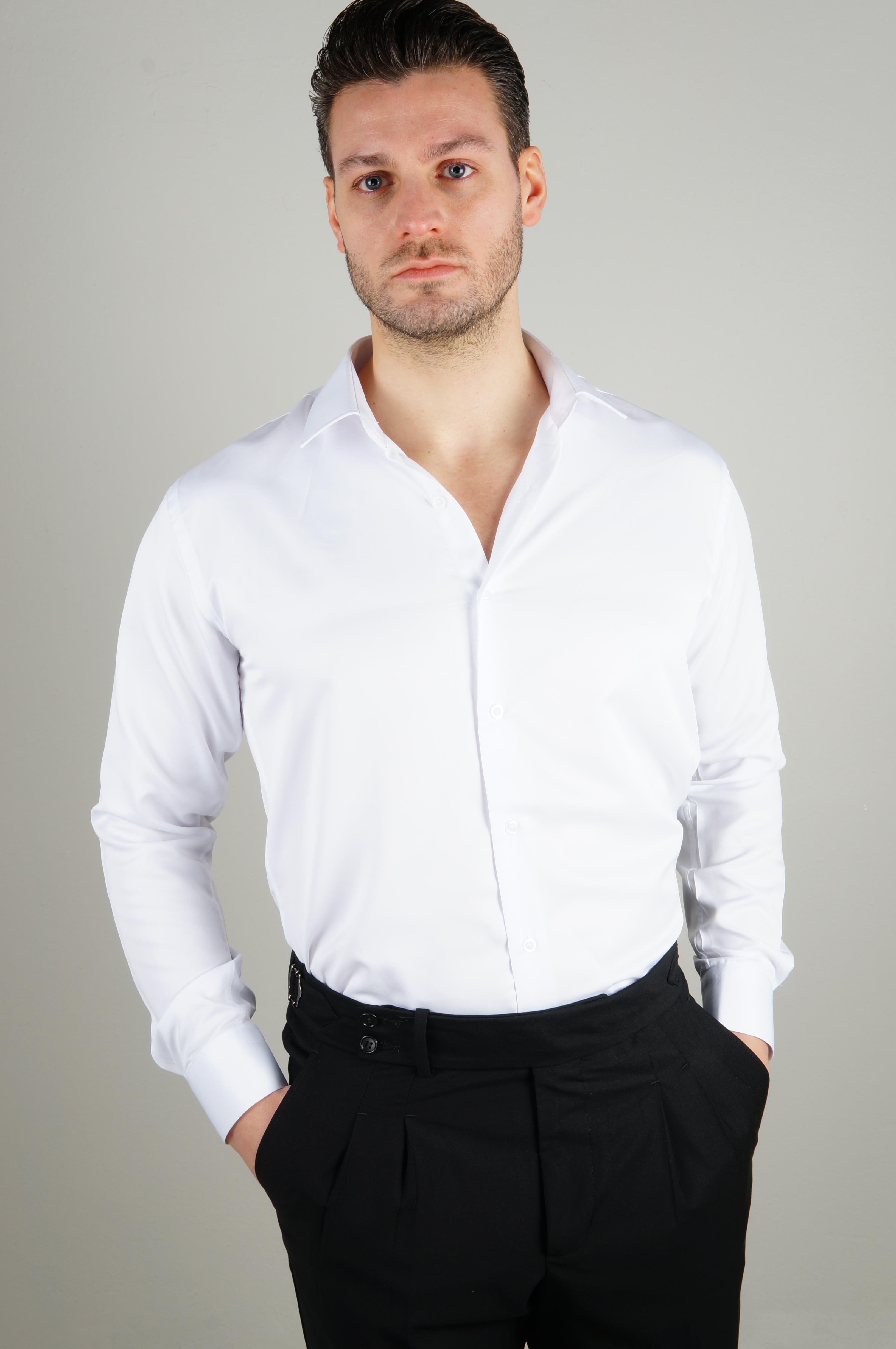 Maserto Basic Uzun Kollu Beyaz Slim Fit Gömlek