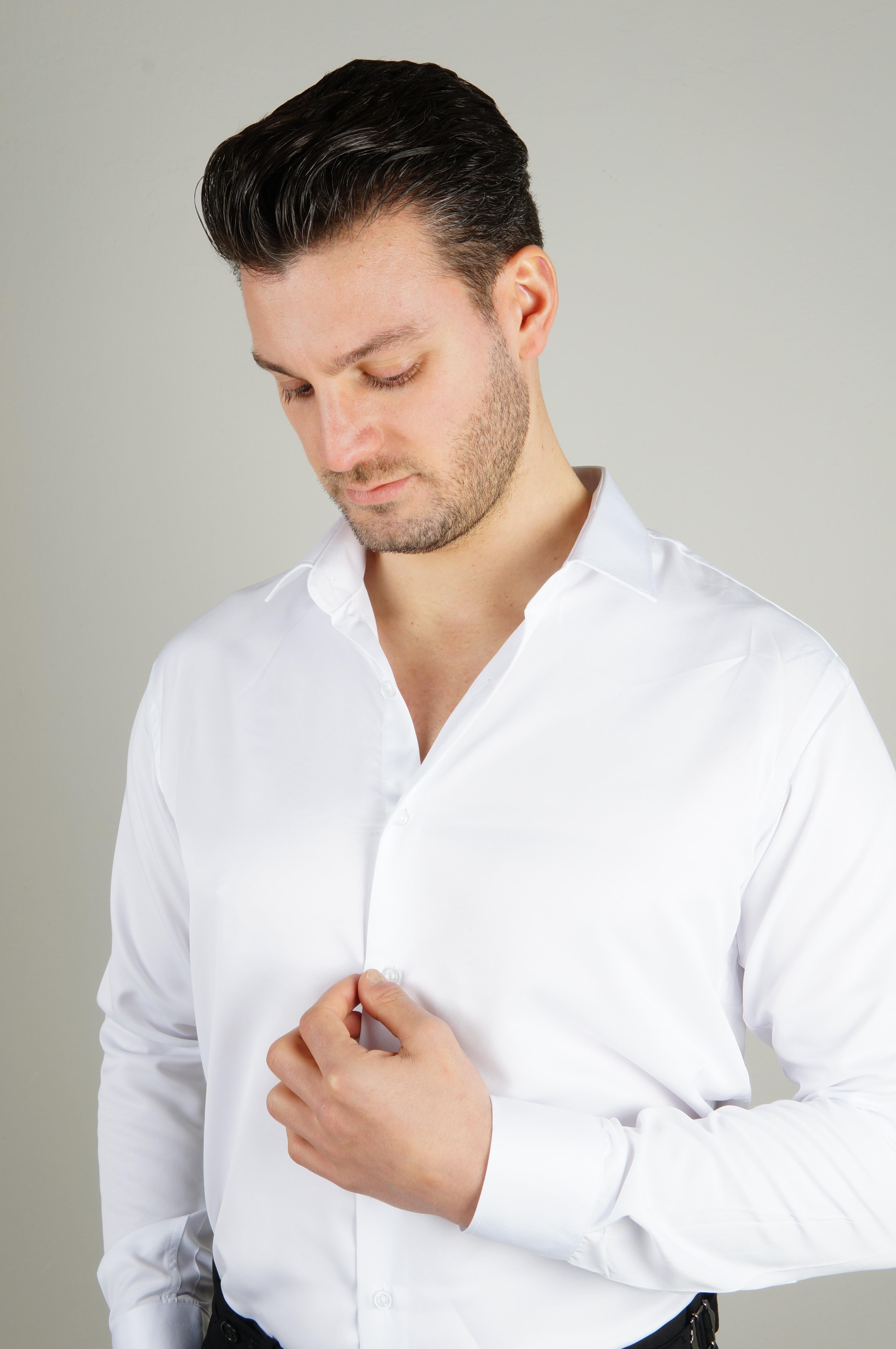 Maserto Basic Uzun Kollu Beyaz Slim Fit Gömlek