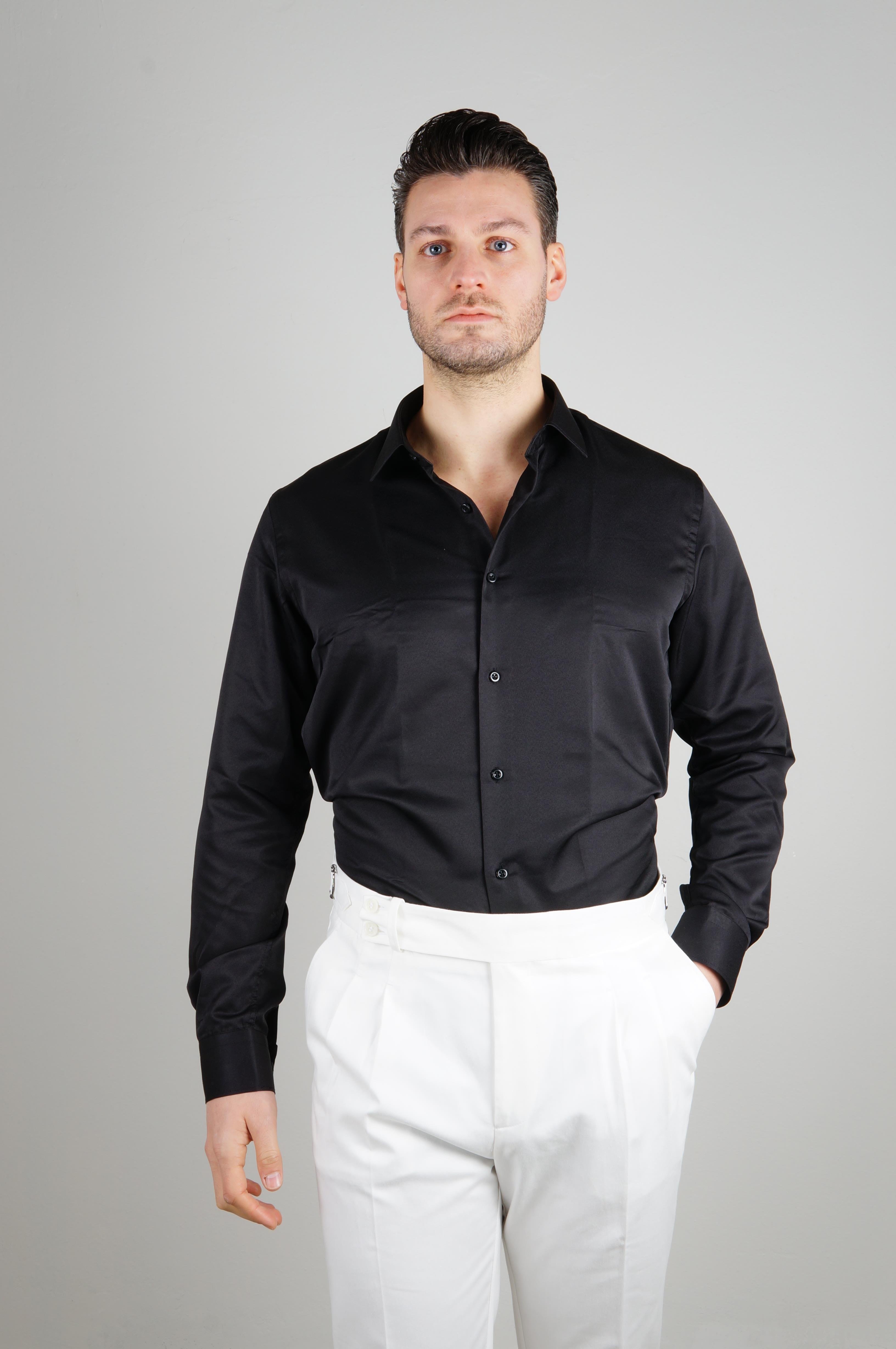 Maserto Basic Uzun Kollu Siyah Slim Fit Gömlek