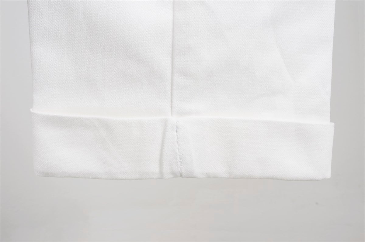 Maserto Beyaz Kemer Detaylı Pantolon Düz Desenli