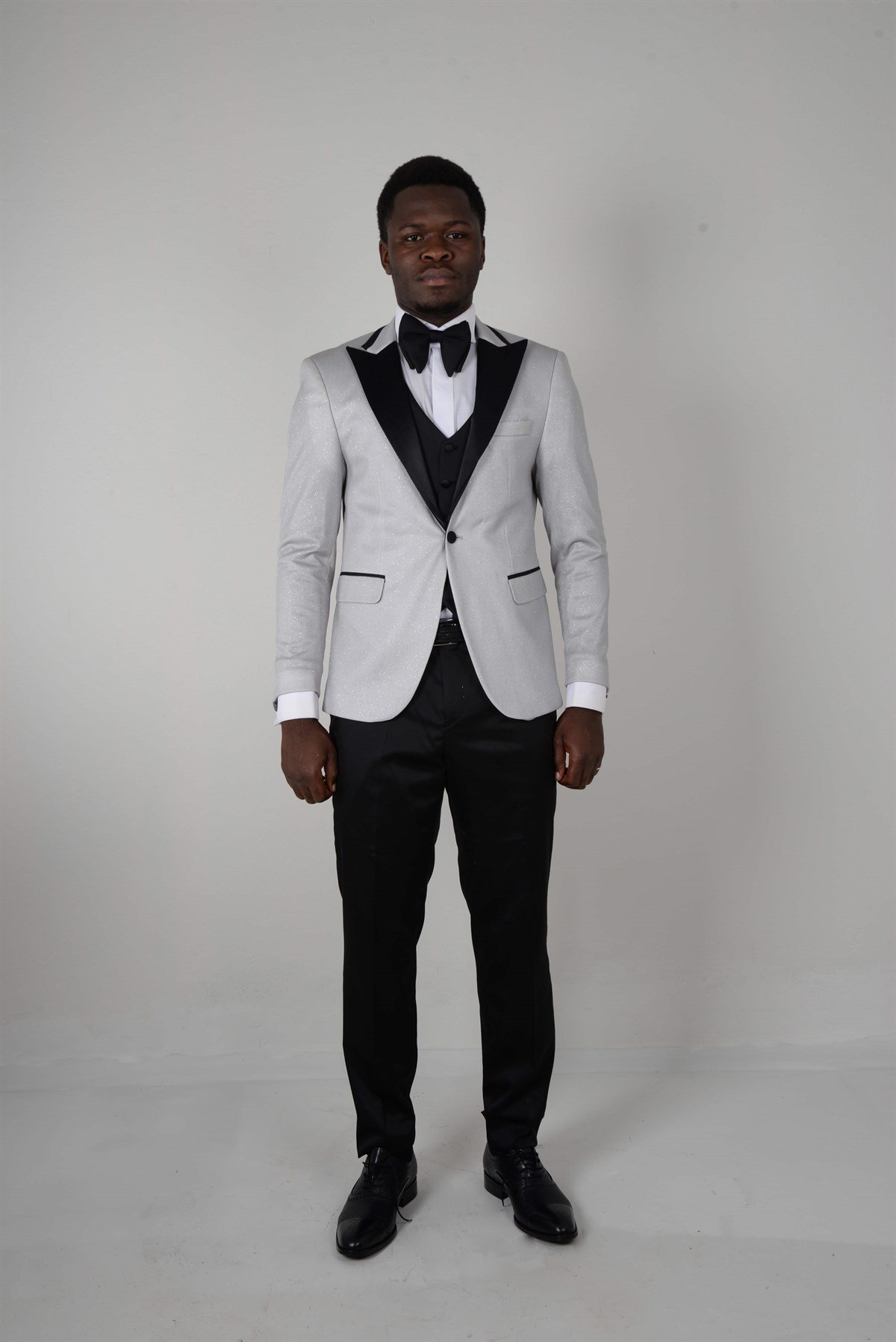 Maserto Beyaz Slim Fit Smokin Parlak Desenli