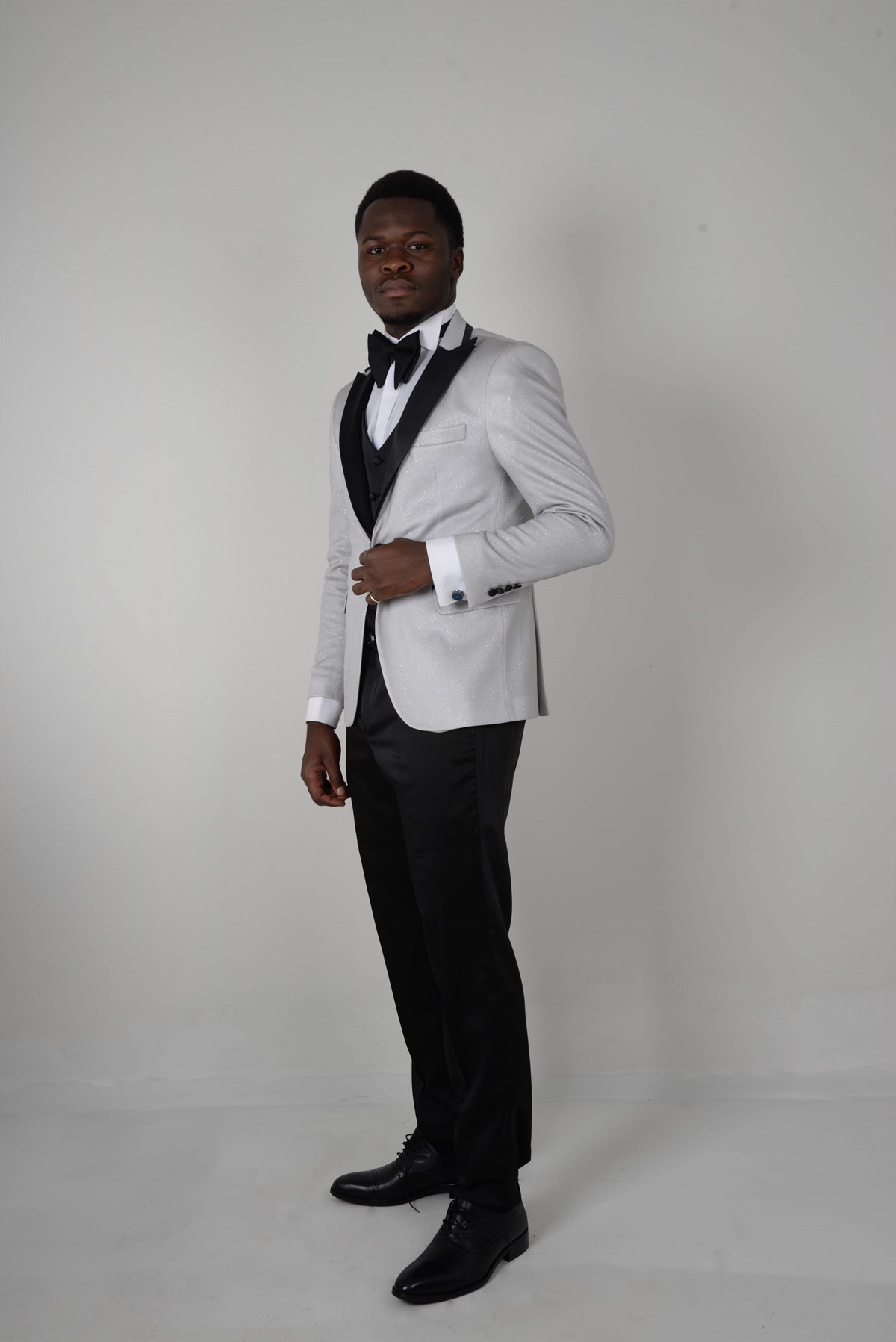 Maserto Beyaz Slim Fit Smokin Parlak Desenli