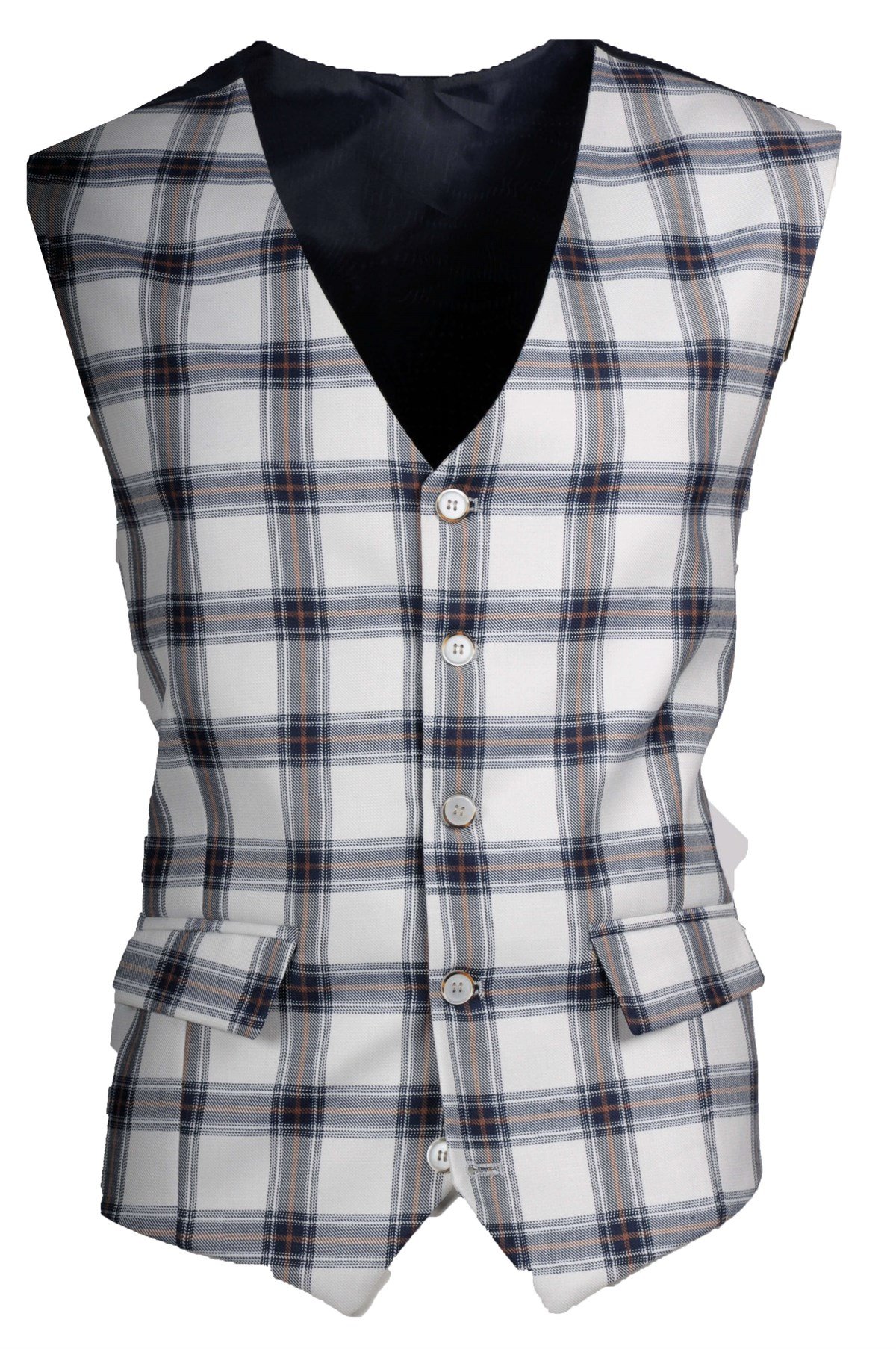 Maserto White Slim Fit Vest Striped Patterned