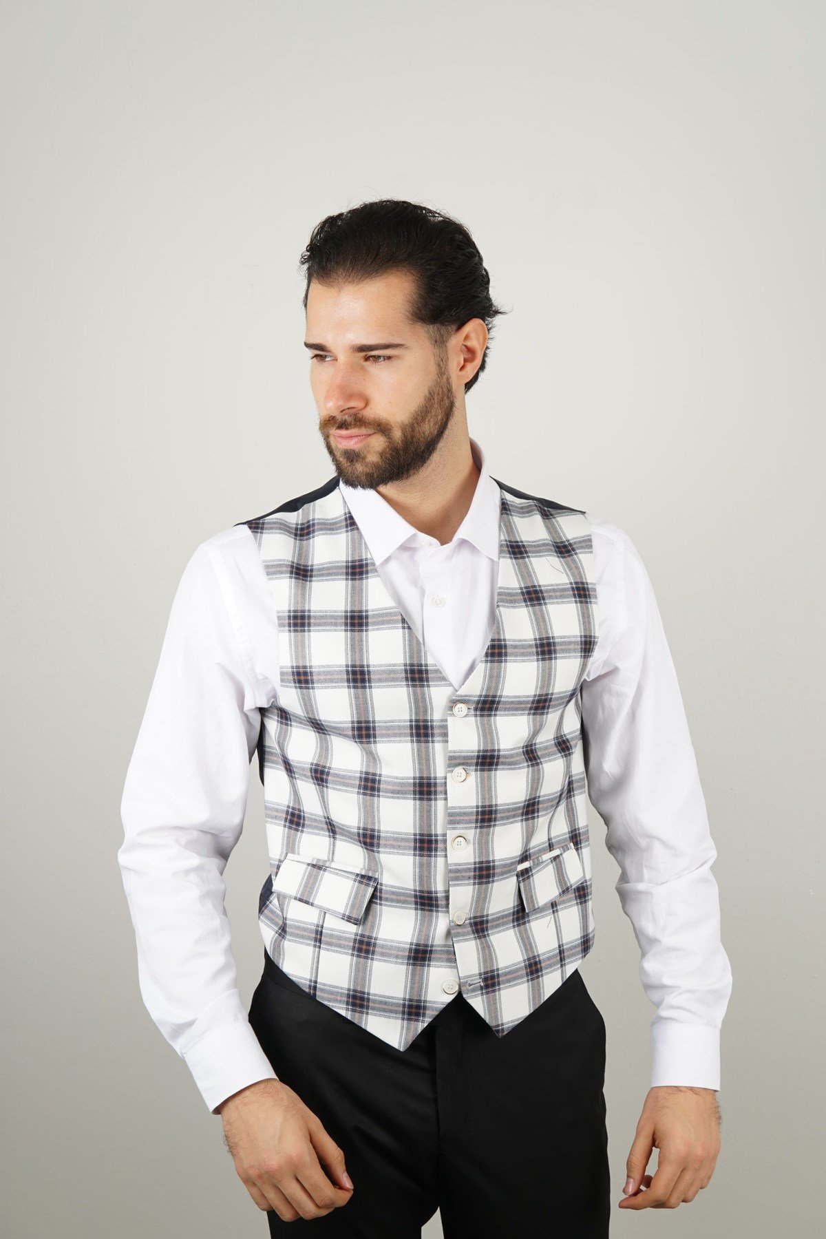 Maserto White Slim Fit Vest Striped Patterned