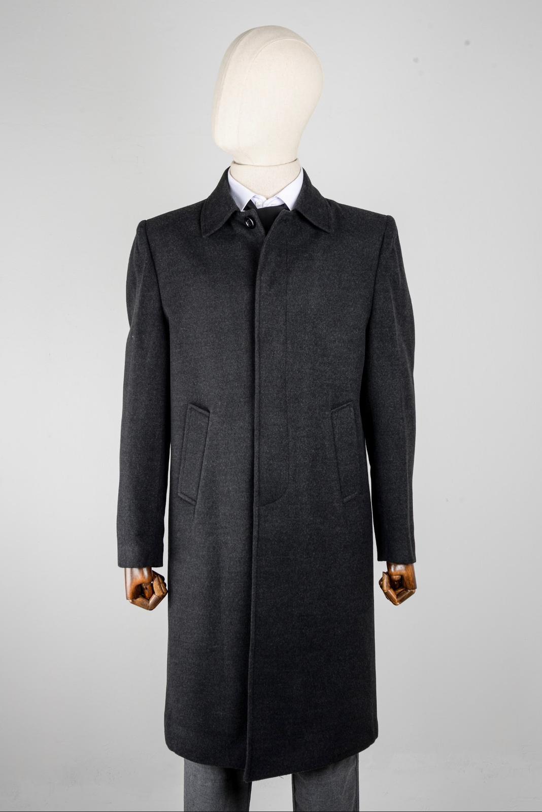 Maserto Erkek Gri Kaşe Kaban Düzen Desenli