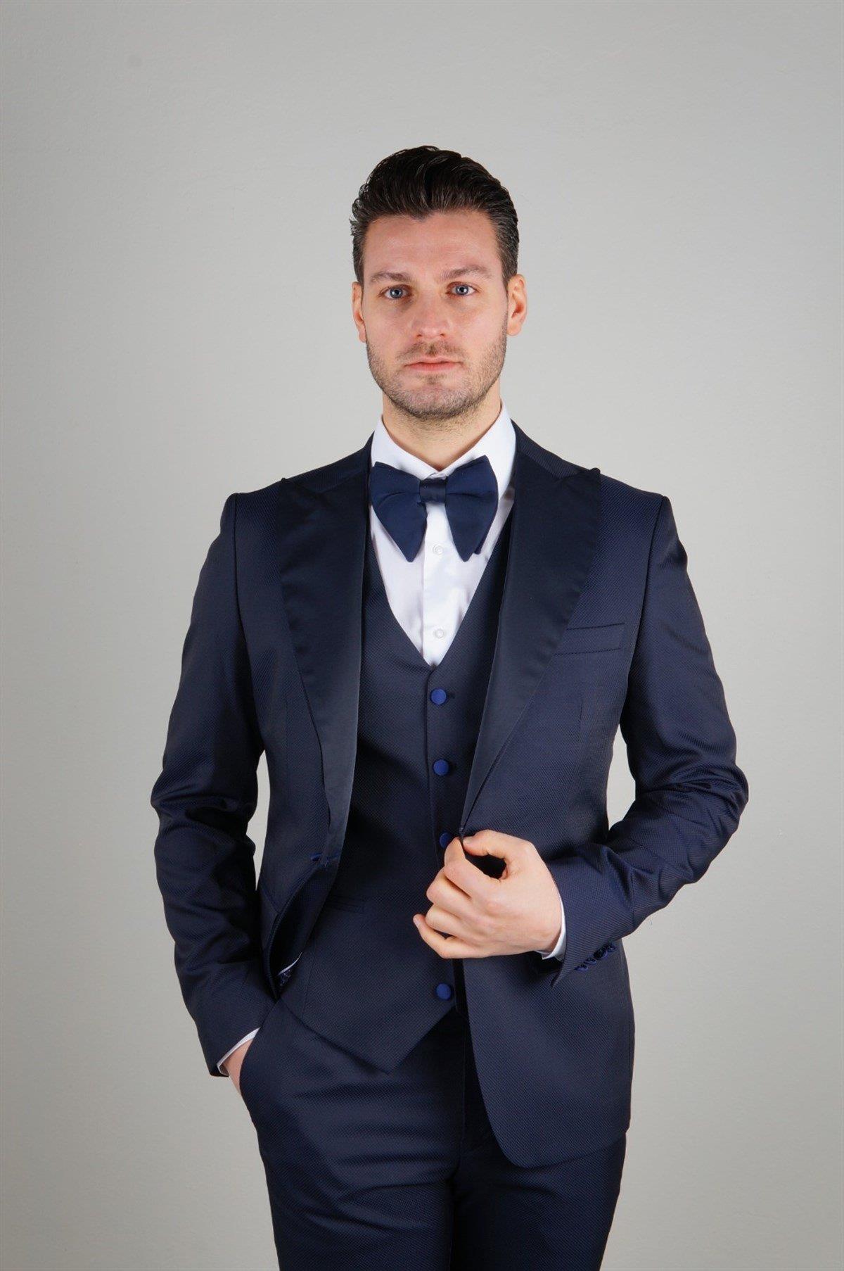 Maserto Slim Fit Lacivert Damatlık Düz Desenli