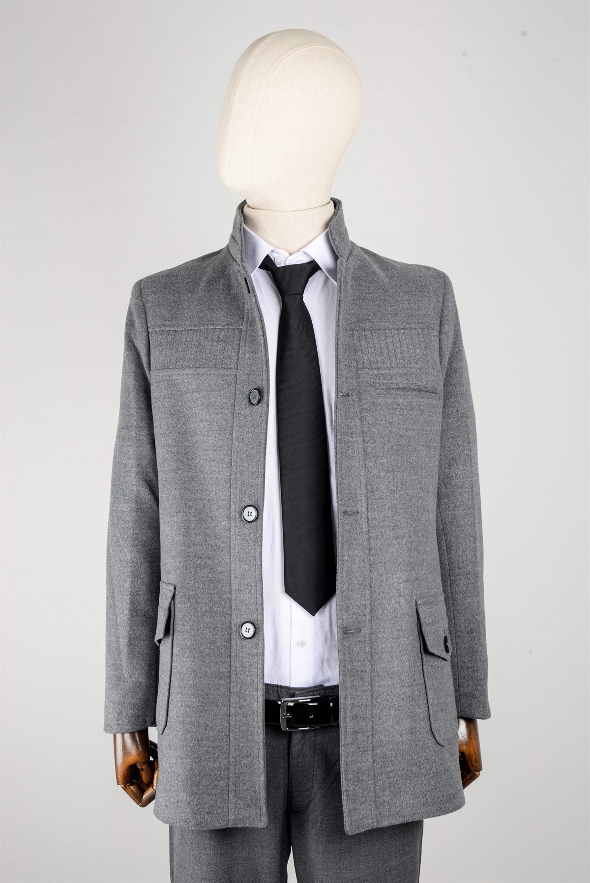 Maserto Gri Kaban Düz Desenli