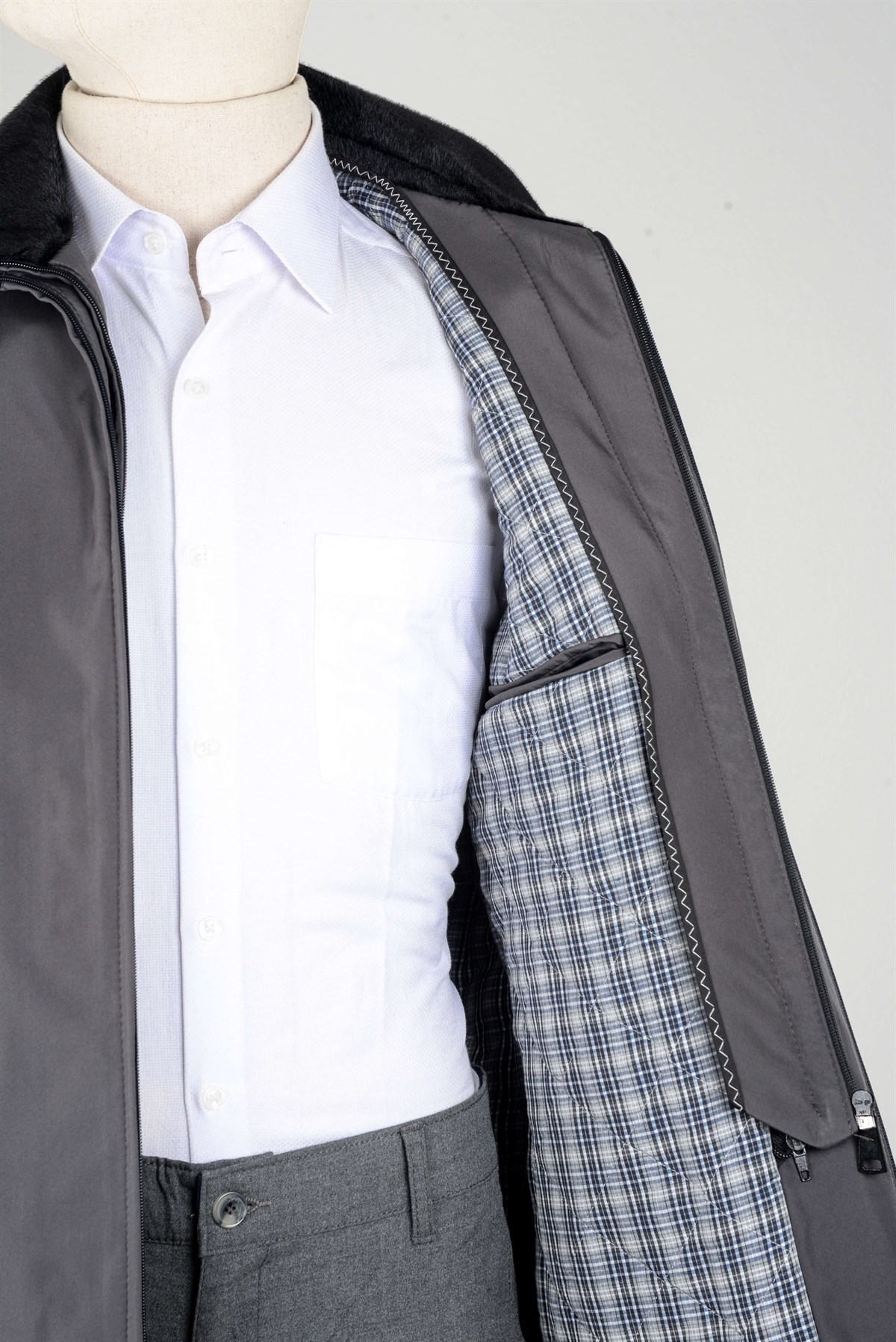 Maserto Gri Kaban Düz Desenli