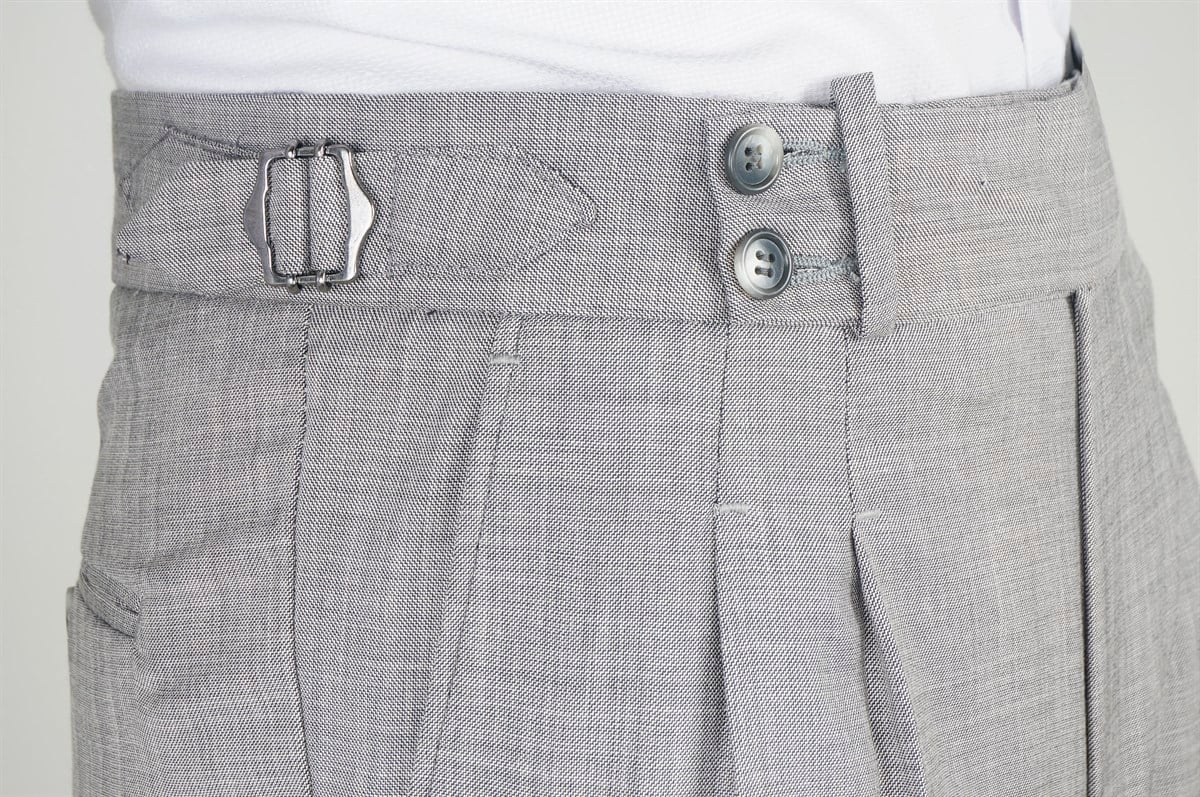 Maserto Gri Kemer Detaylı Pantolon Düz Desenli