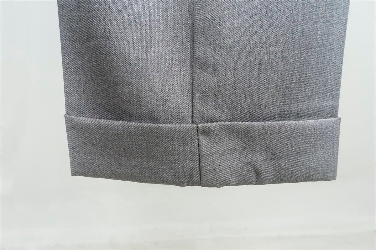 Maserto Gri Kemer Detaylı Pantolon Düz Desenli