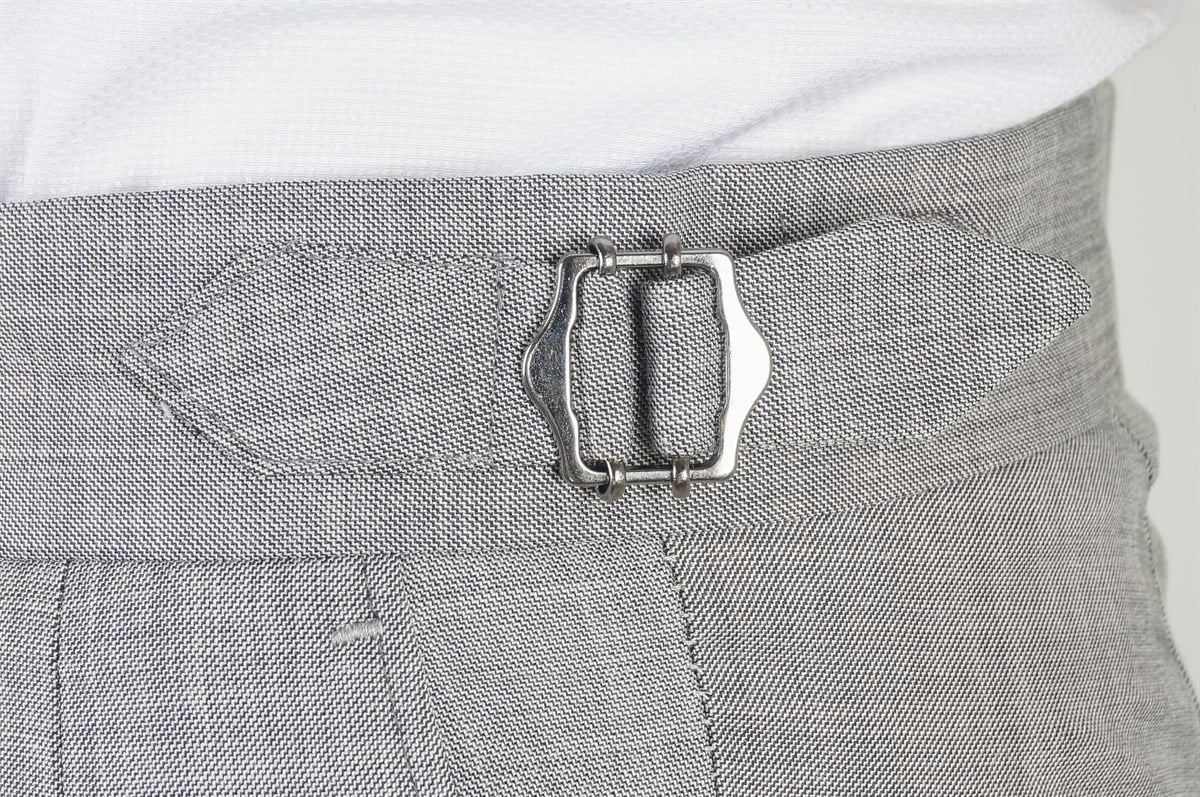 Maserto Gri Kemer Detaylı Pantolon Düz Desenli