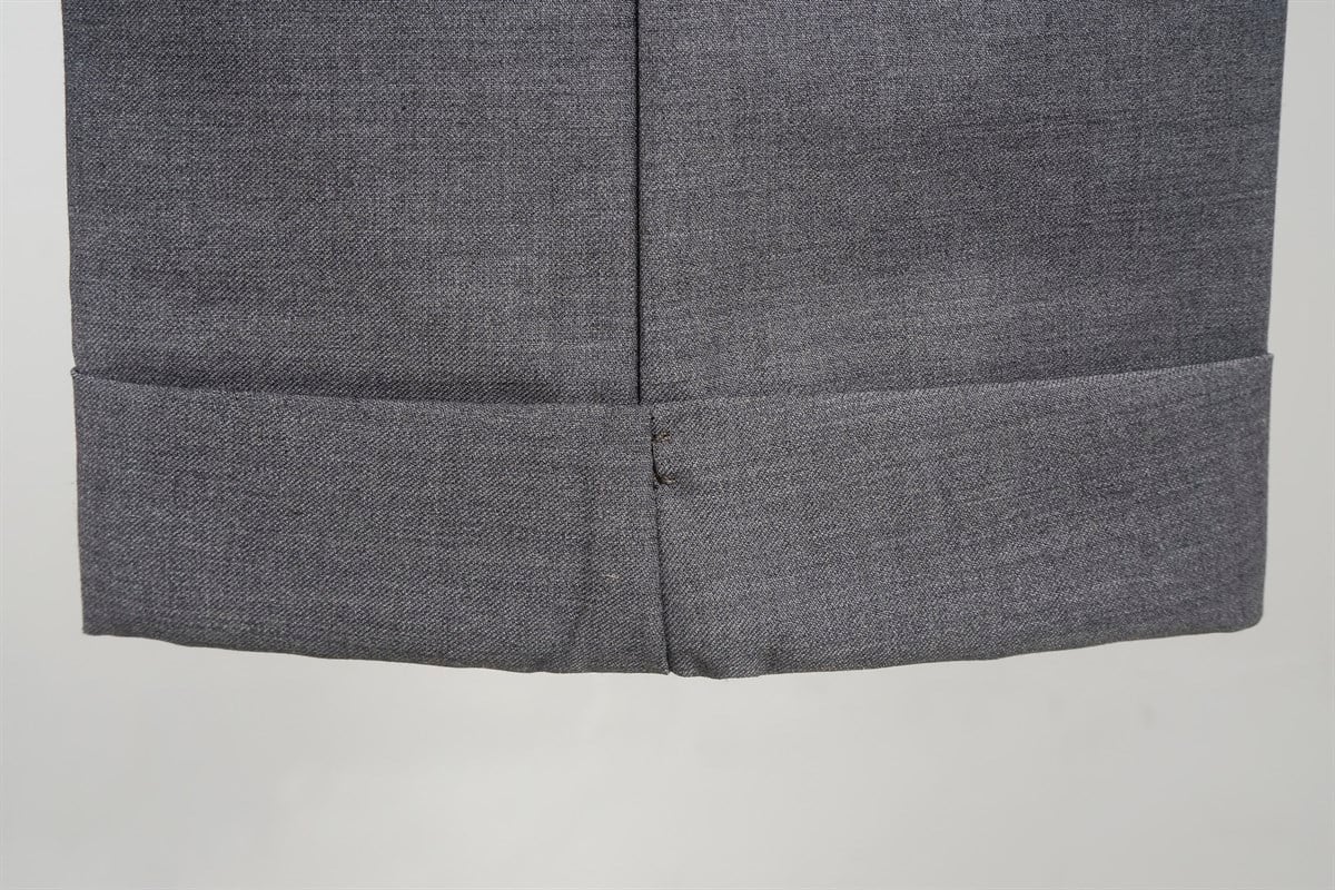 Maserto Gri Kemer Detaylı Pantolon Düz Desenli