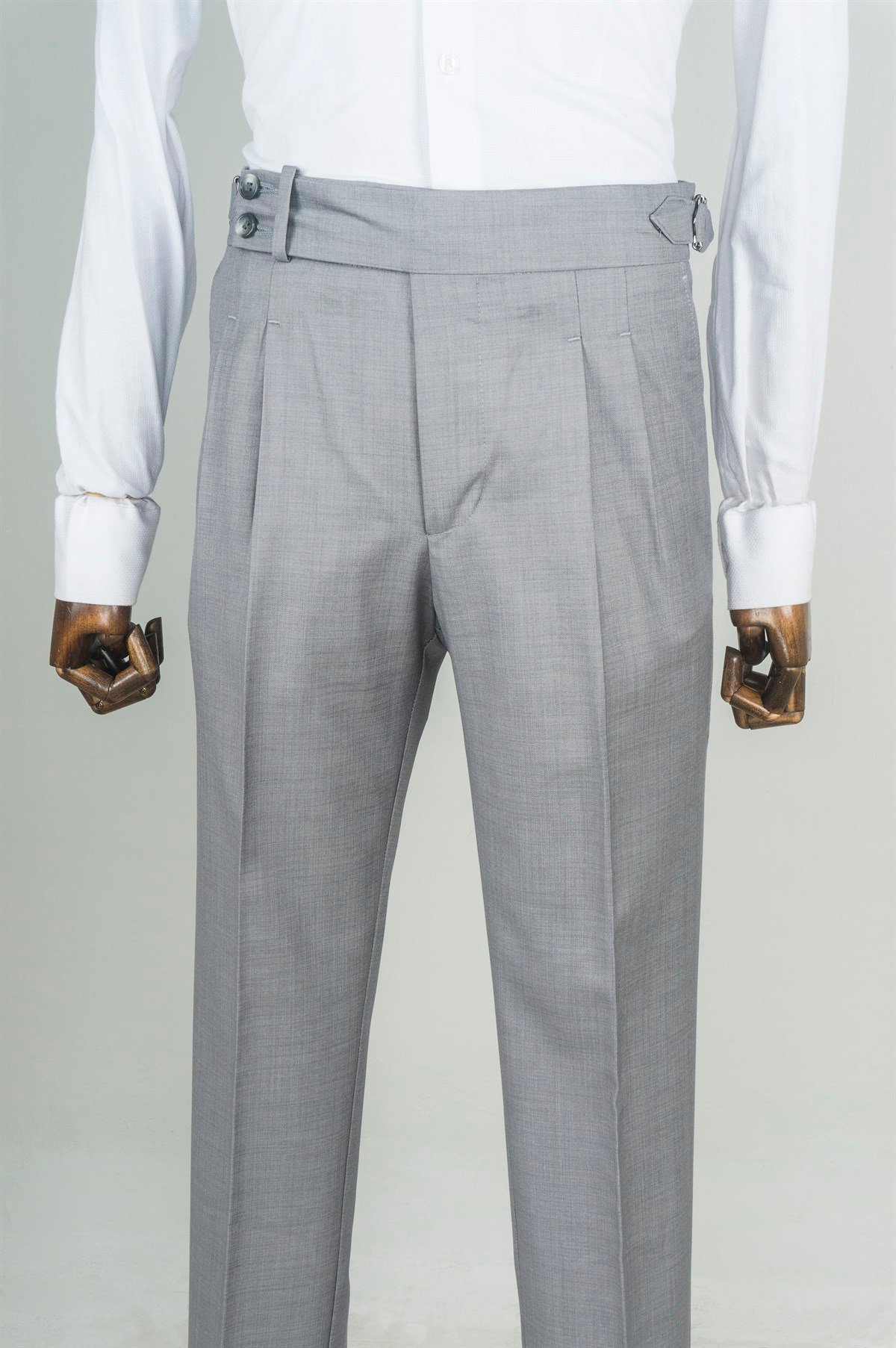 Maserto Gri Kemer Detaylı Pantolon Düz Desenli