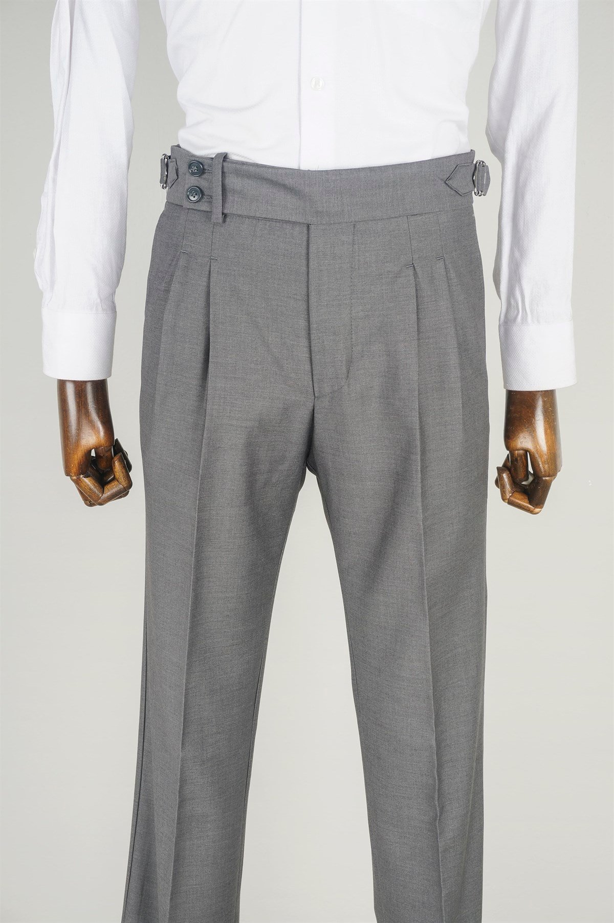 Maserto Gri Kemer Detaylı Pantolon Düz Desenli