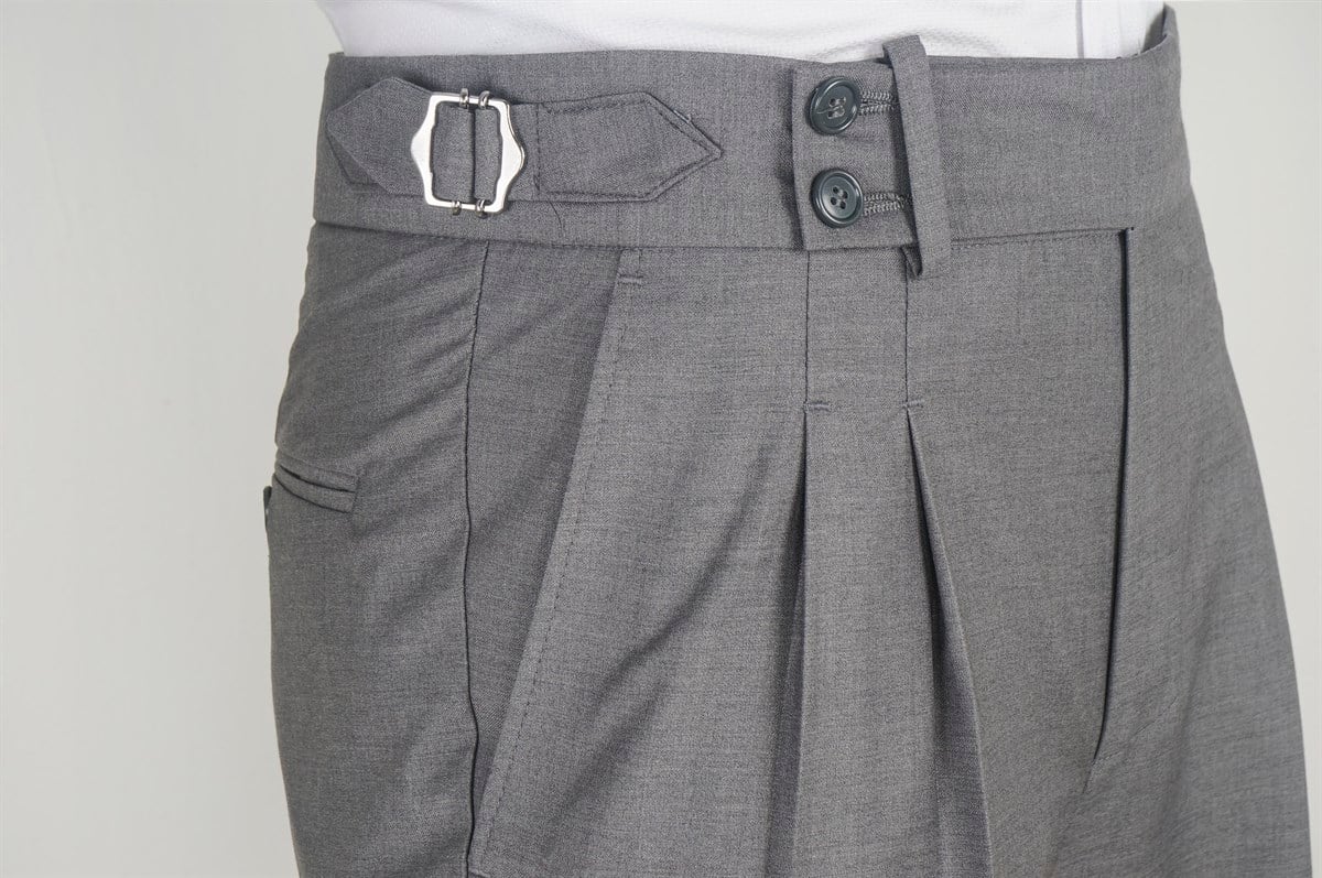 Maserto Gri Kemer Detaylı Pantolon Düz Desenli