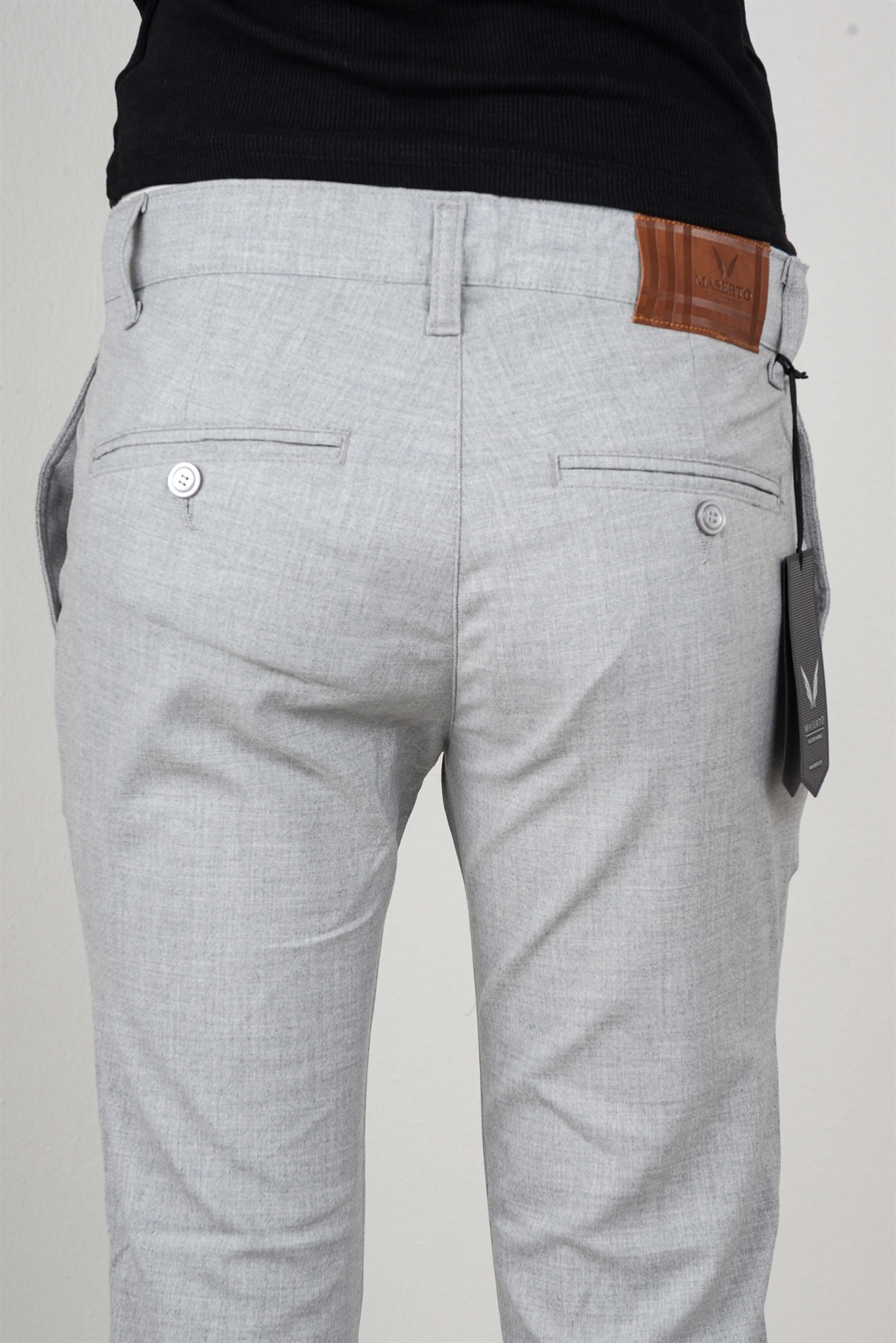 Maserto Gri Kumaş Pantolon Düz Desenli