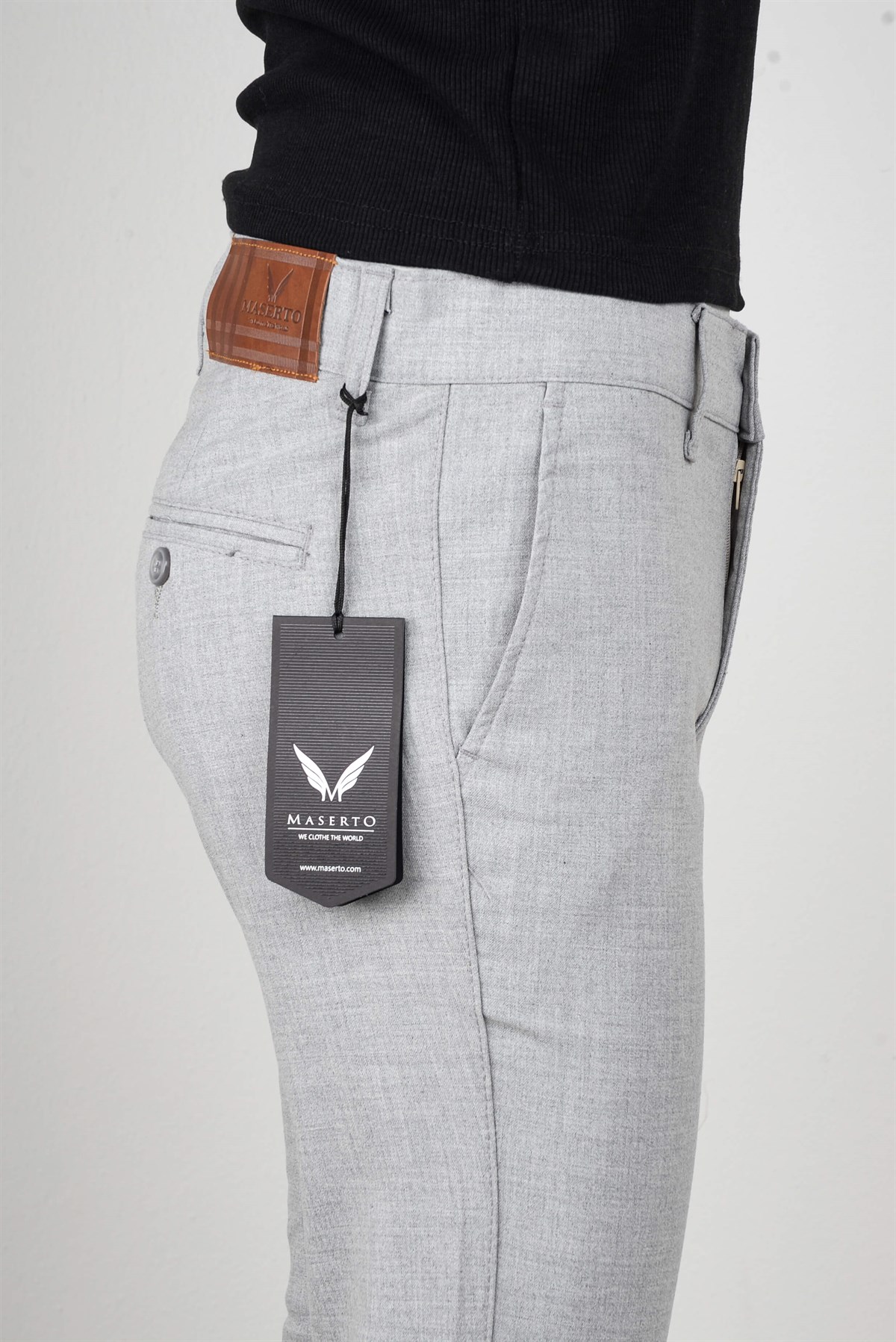 Maserto Gri Kumaş Pantolon Düz Desenli