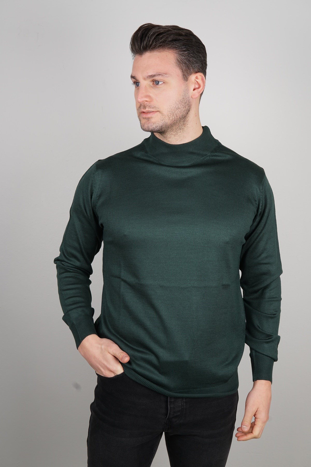 Maserto Haki Yarım Balıkçı Yaka Tüylenmeyen Triko Kazak