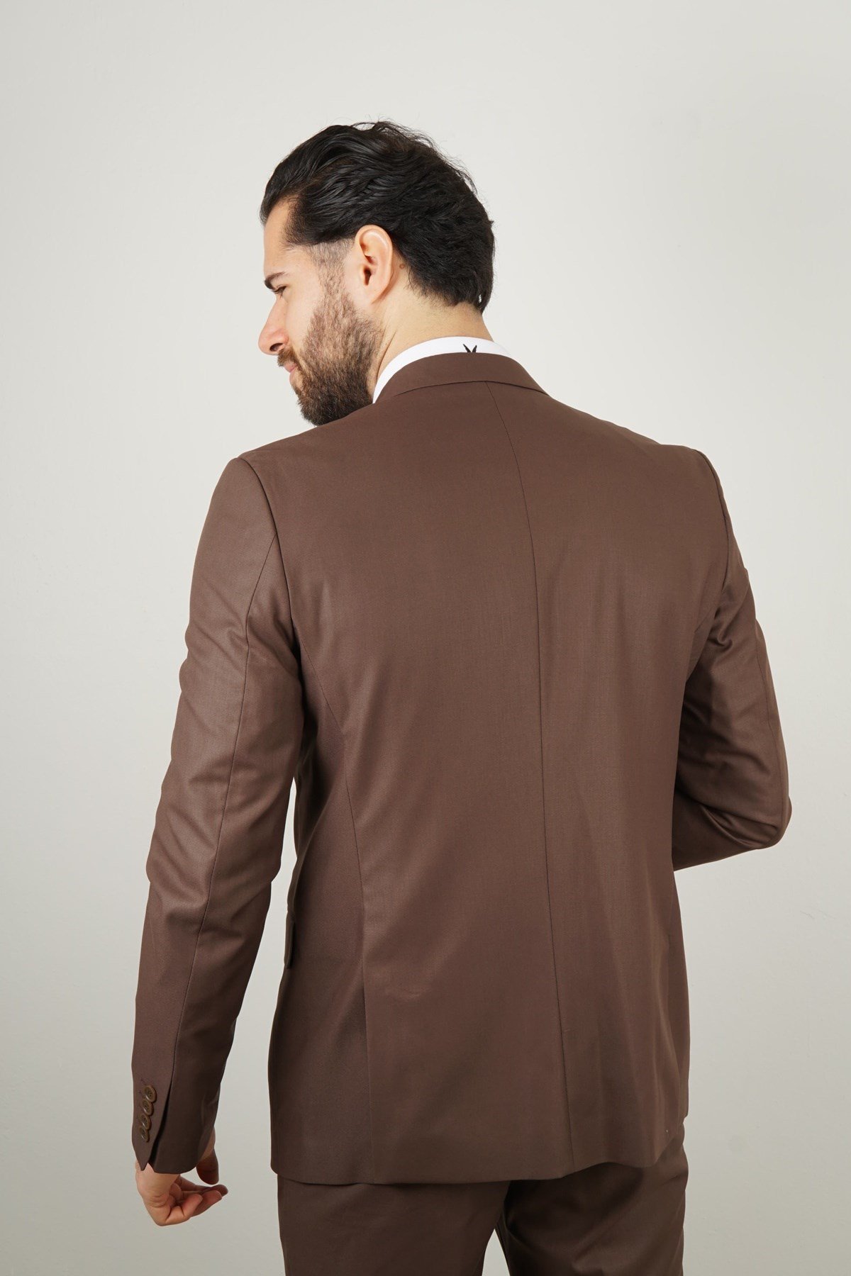 Maserto Kahverengi Takım Elbise Düz Desenli