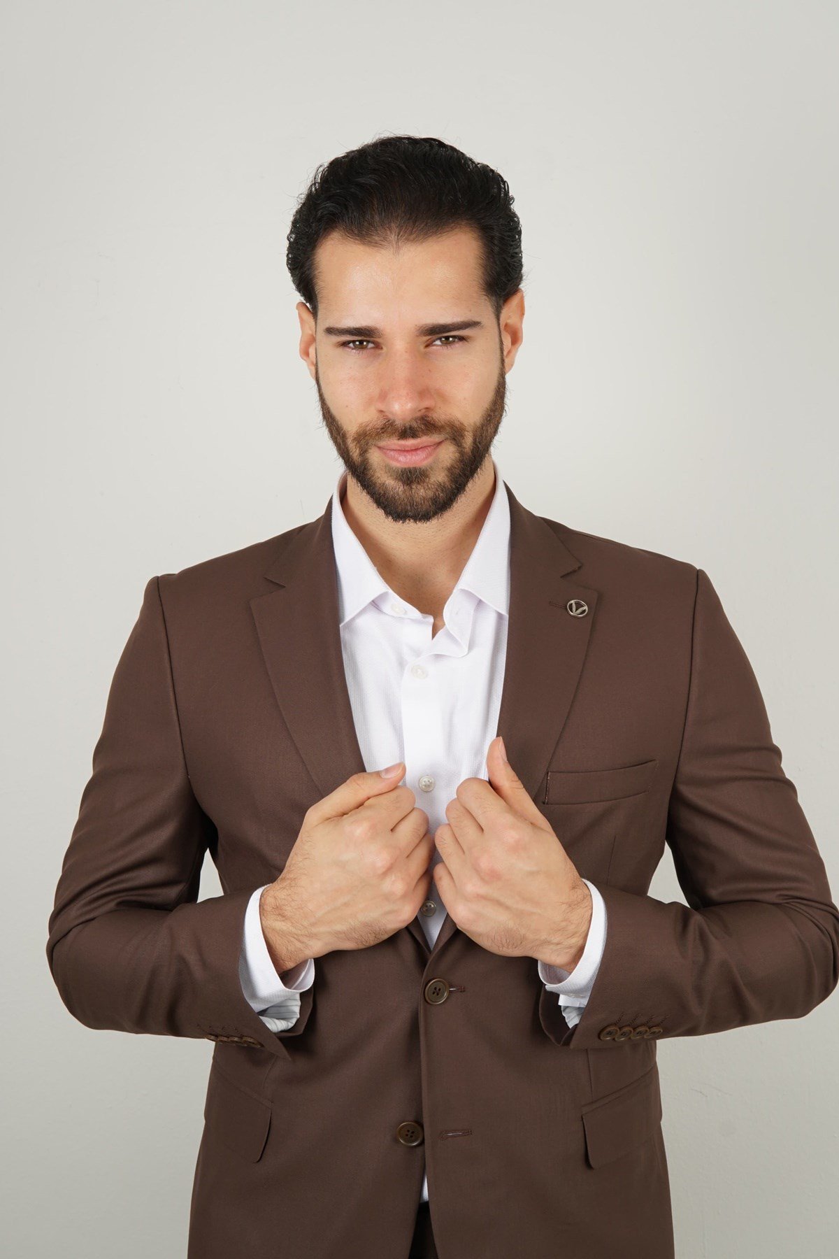 Maserto Kahverengi Takım Elbise Düz Desenli