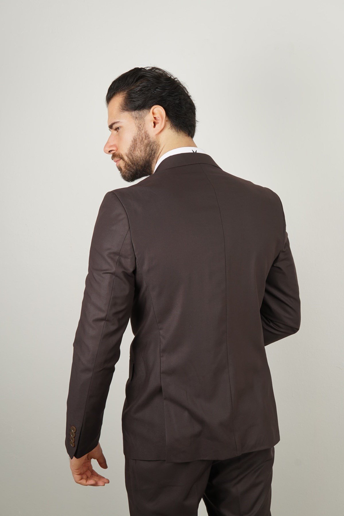 Maserto Kahverengi Takım Elbise Düz Desenli