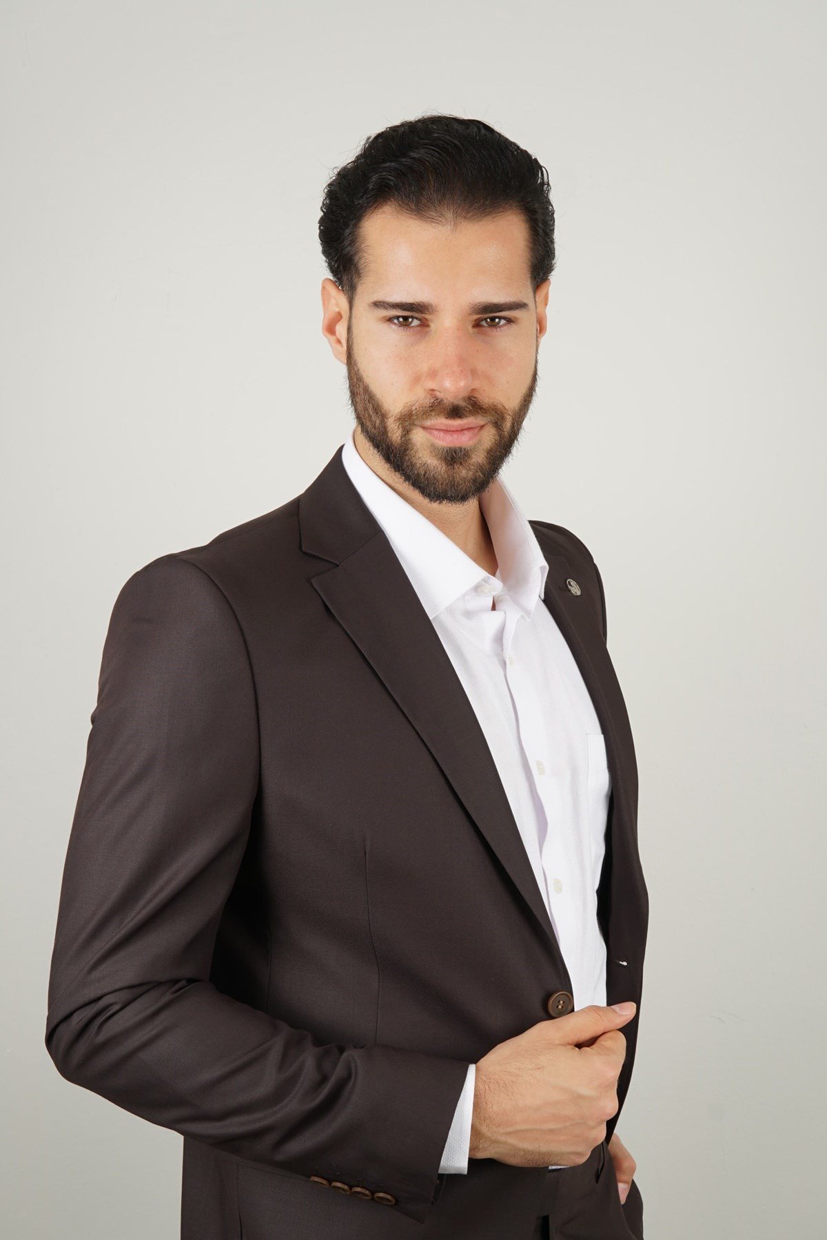 Maserto Kahverengi Takım Elbise Düz Desenli