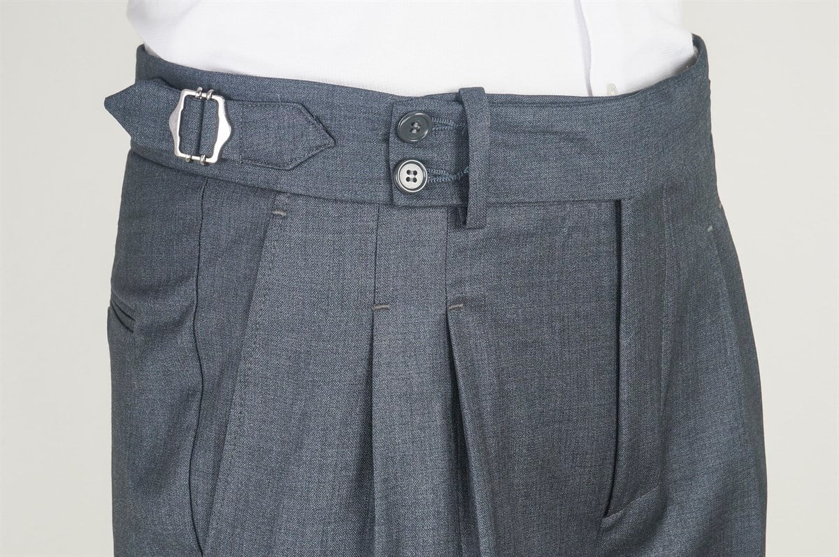 Maserto Koyu Gri Kemer Detaylı Pantolon Düz Desenli