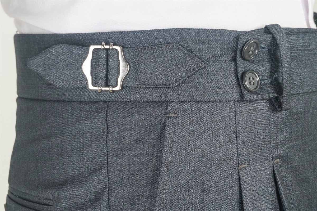 Maserto Koyu Gri Kemer Detaylı Pantolon Düz Desenli