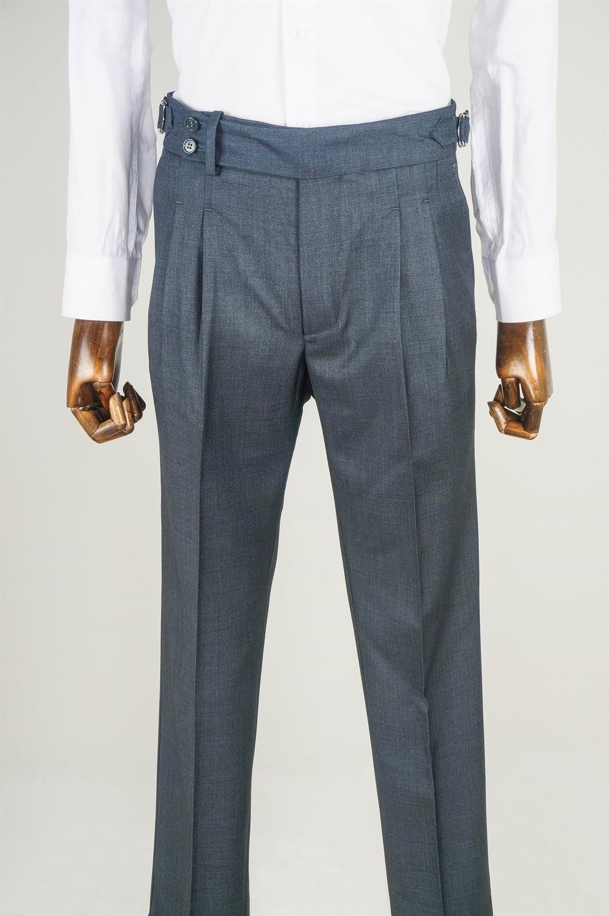 Maserto Koyu Gri Kemer Detaylı Pantolon Düz Desenli