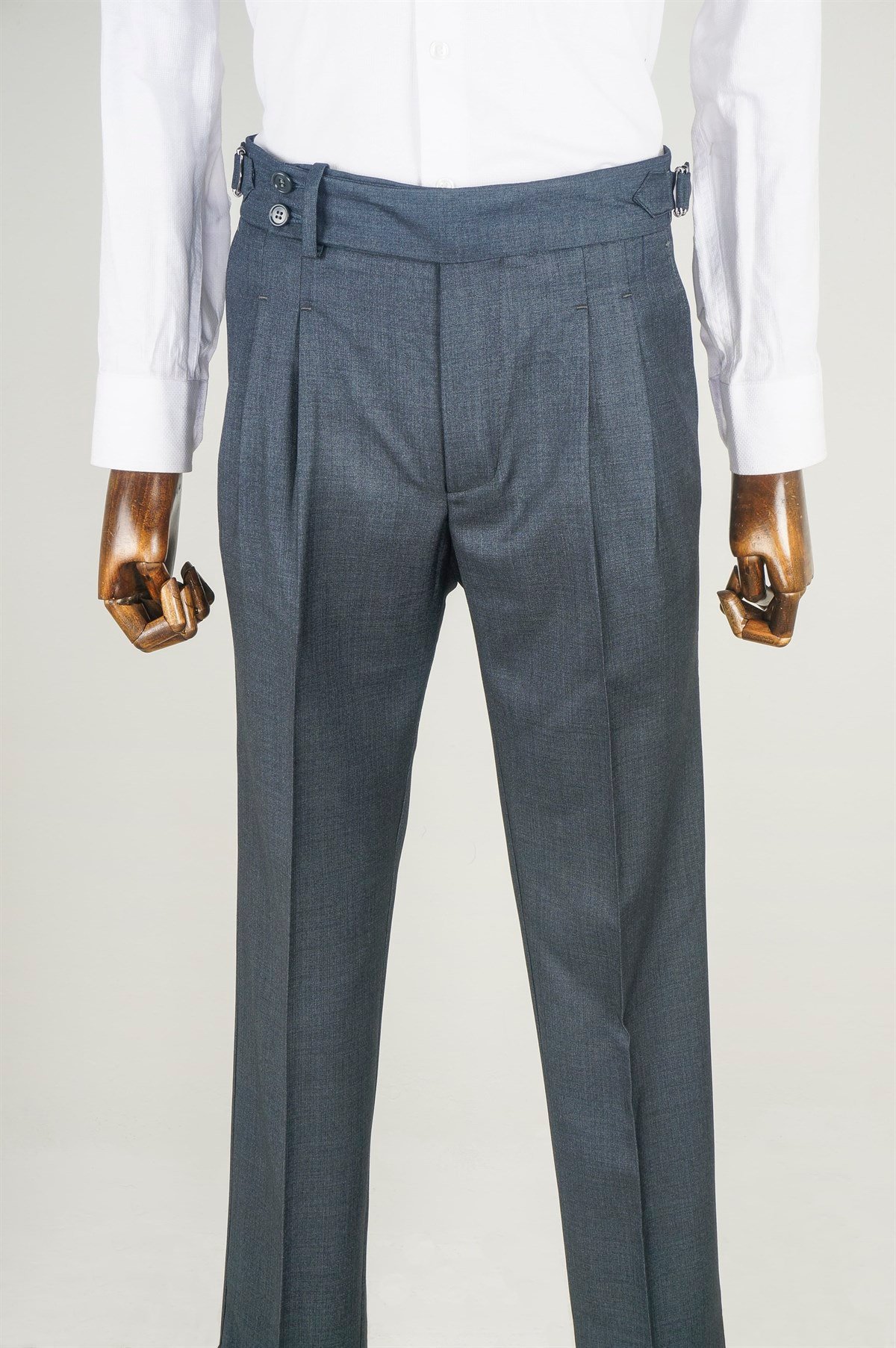 Maserto Koyu Gri Kemer Detaylı Pantolon Düz Desenli